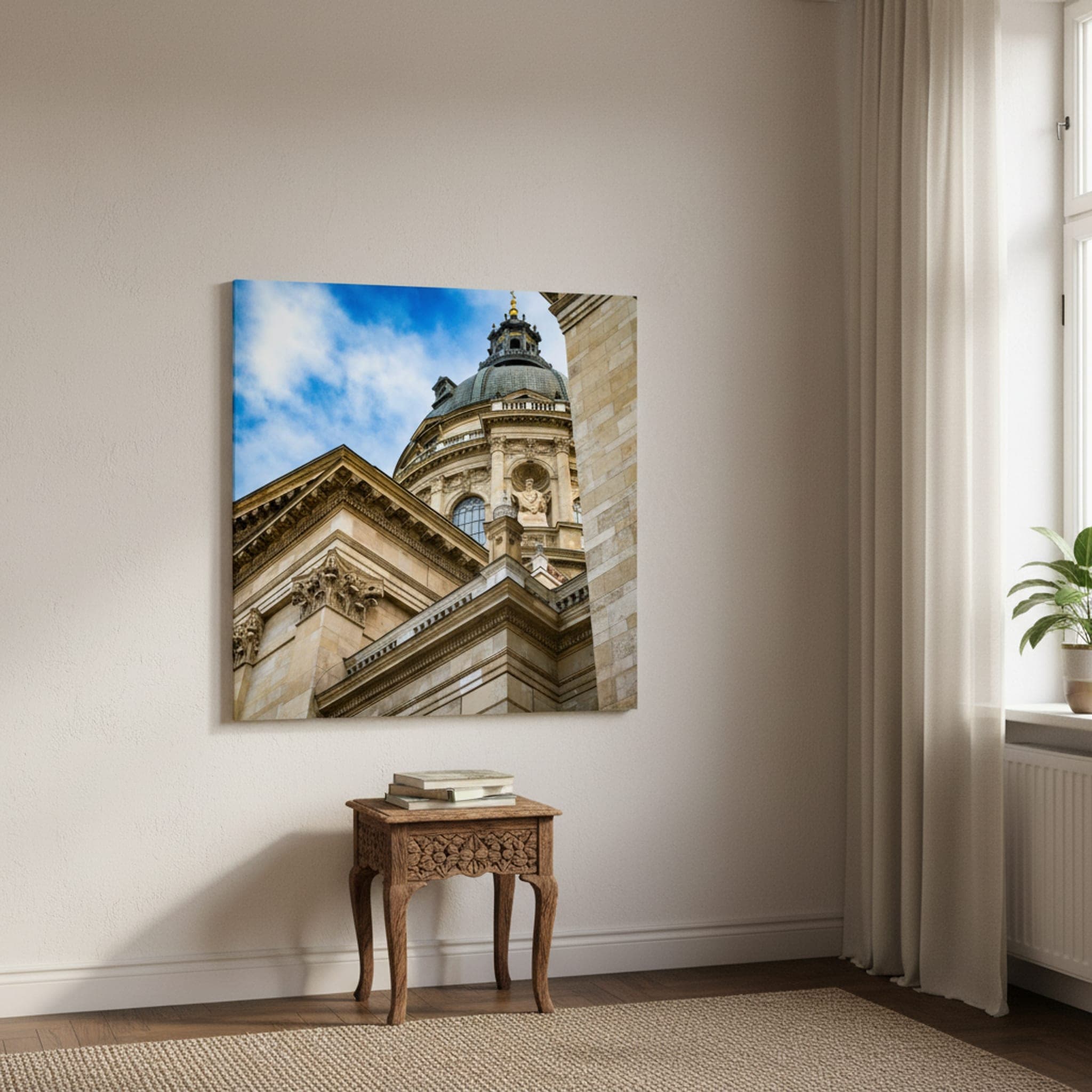 Budapest Basilica Grandeur shown as a canvas print in a styled interior, view 1 of 3