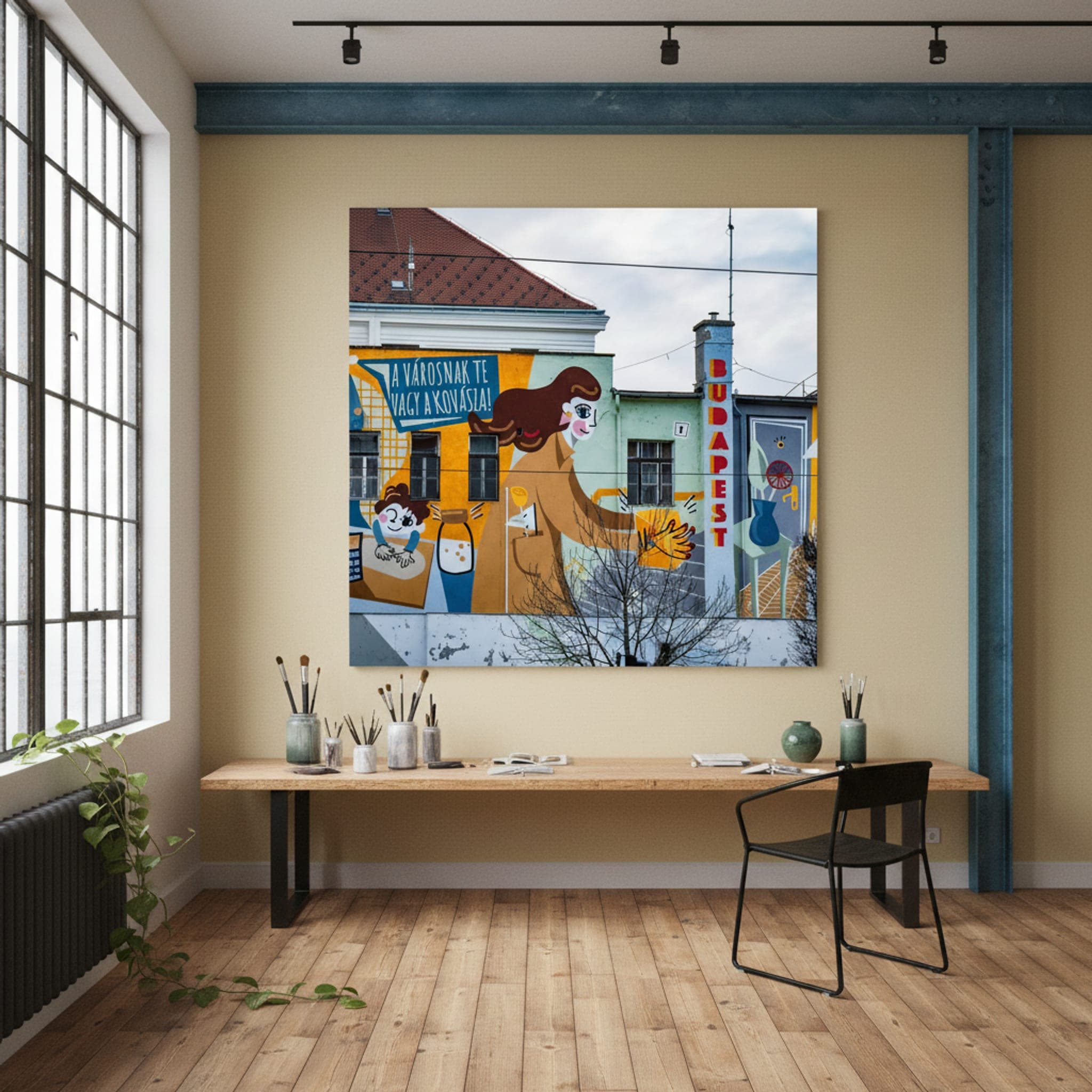 Budapest's Joyful Wall shown as a canvas print in a styled interior, view 3 of 3