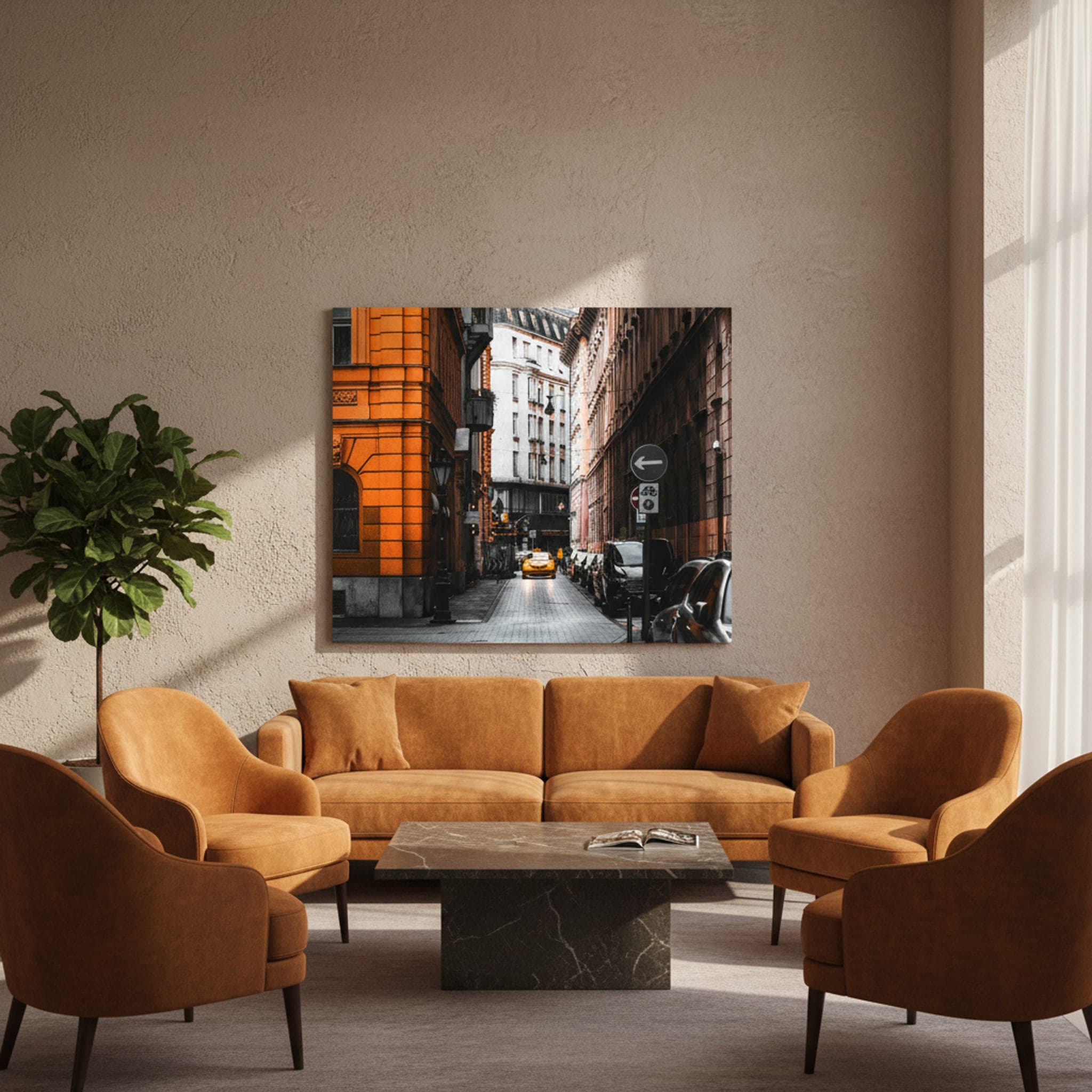 Budapest Taxi Glow shown as a canvas print in a styled interior, view 3 of 3