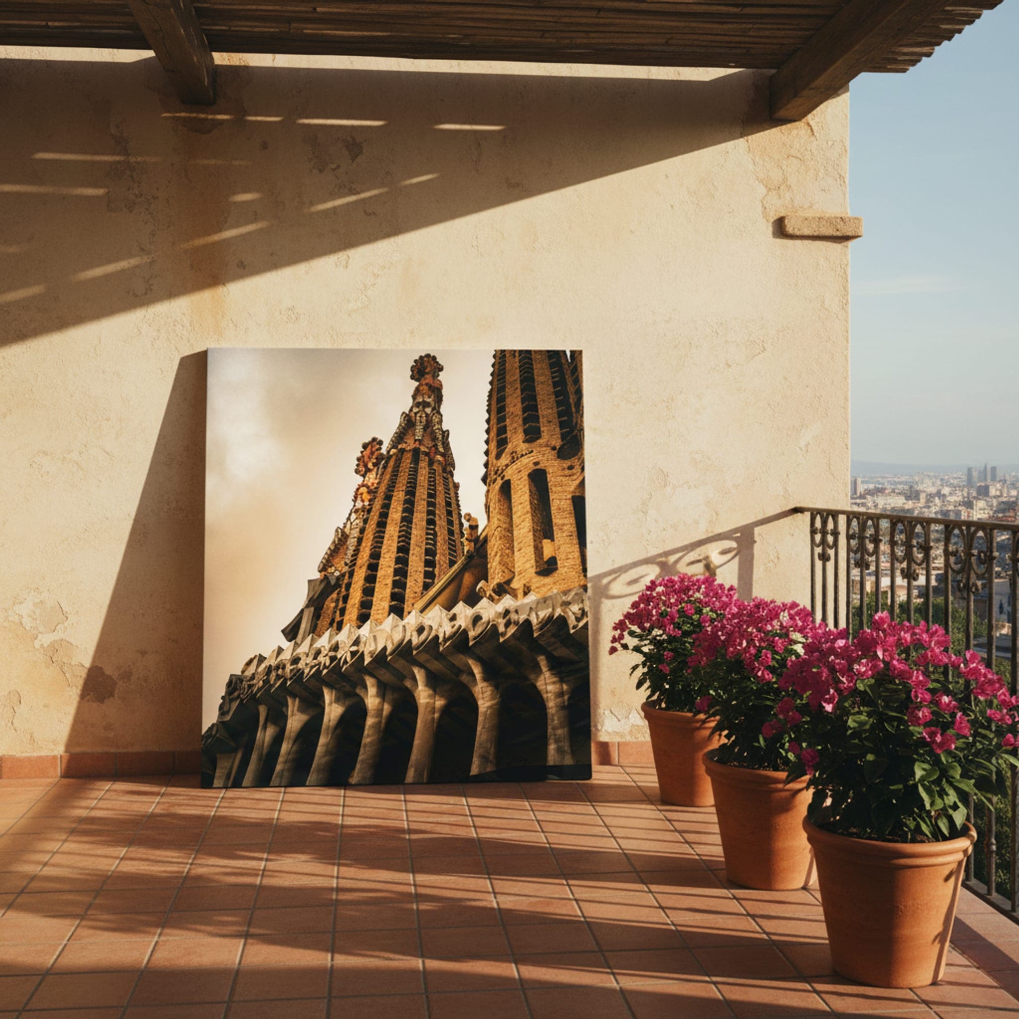 Gaudí's Ascending Dream shown as a canvas print in a styled interior, view 2 of 3