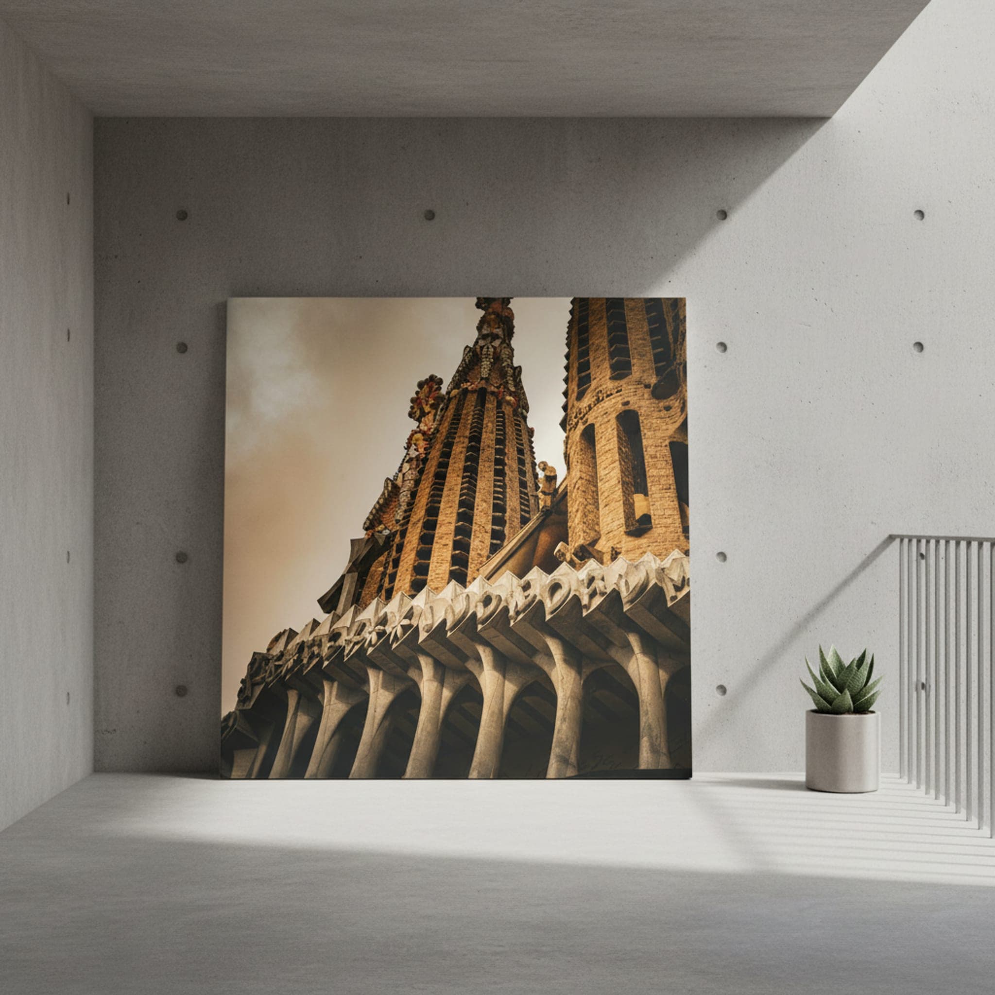 Gaudí's Ascending Dream shown as a canvas print in a styled interior, view 3 of 3