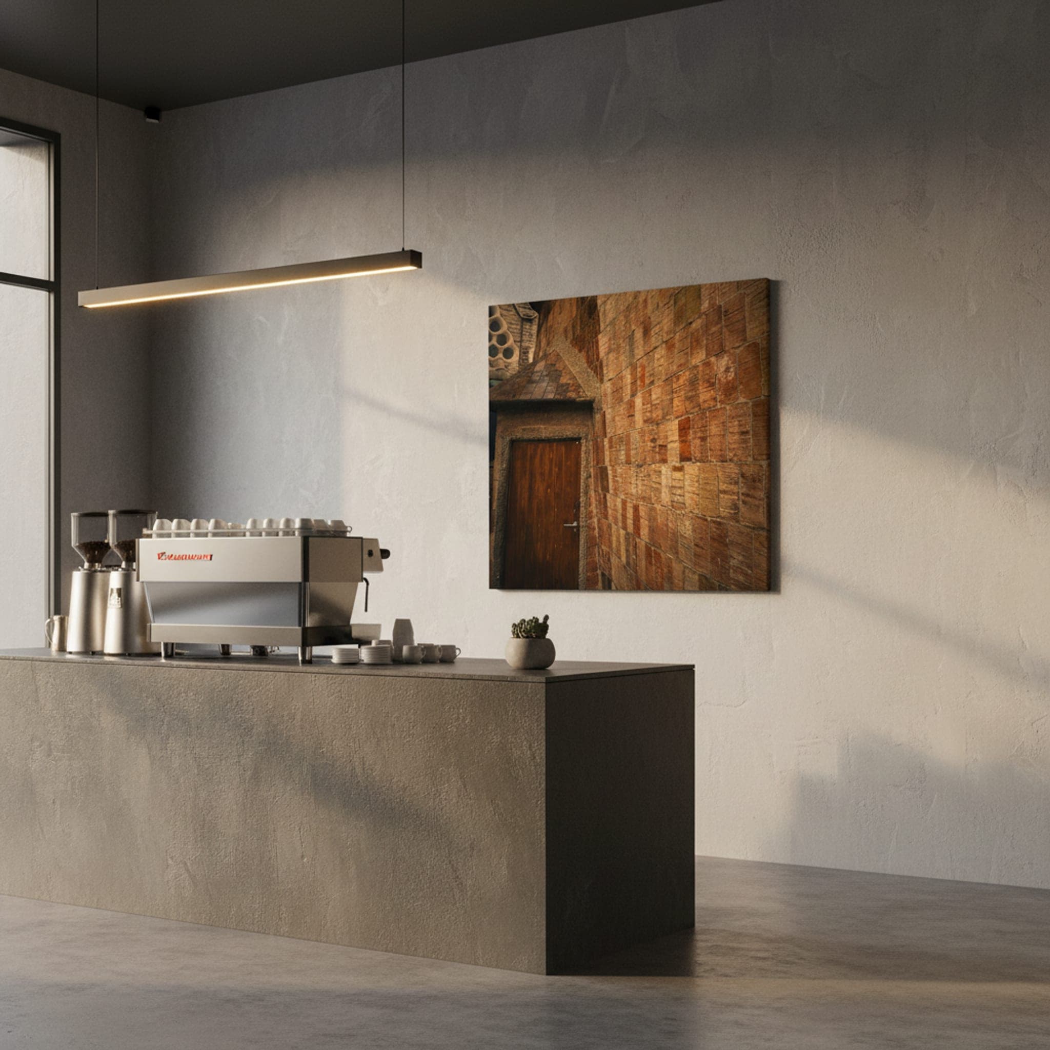 Sagrada Família Doorway shown as a canvas print in a styled interior, view 3 of 3