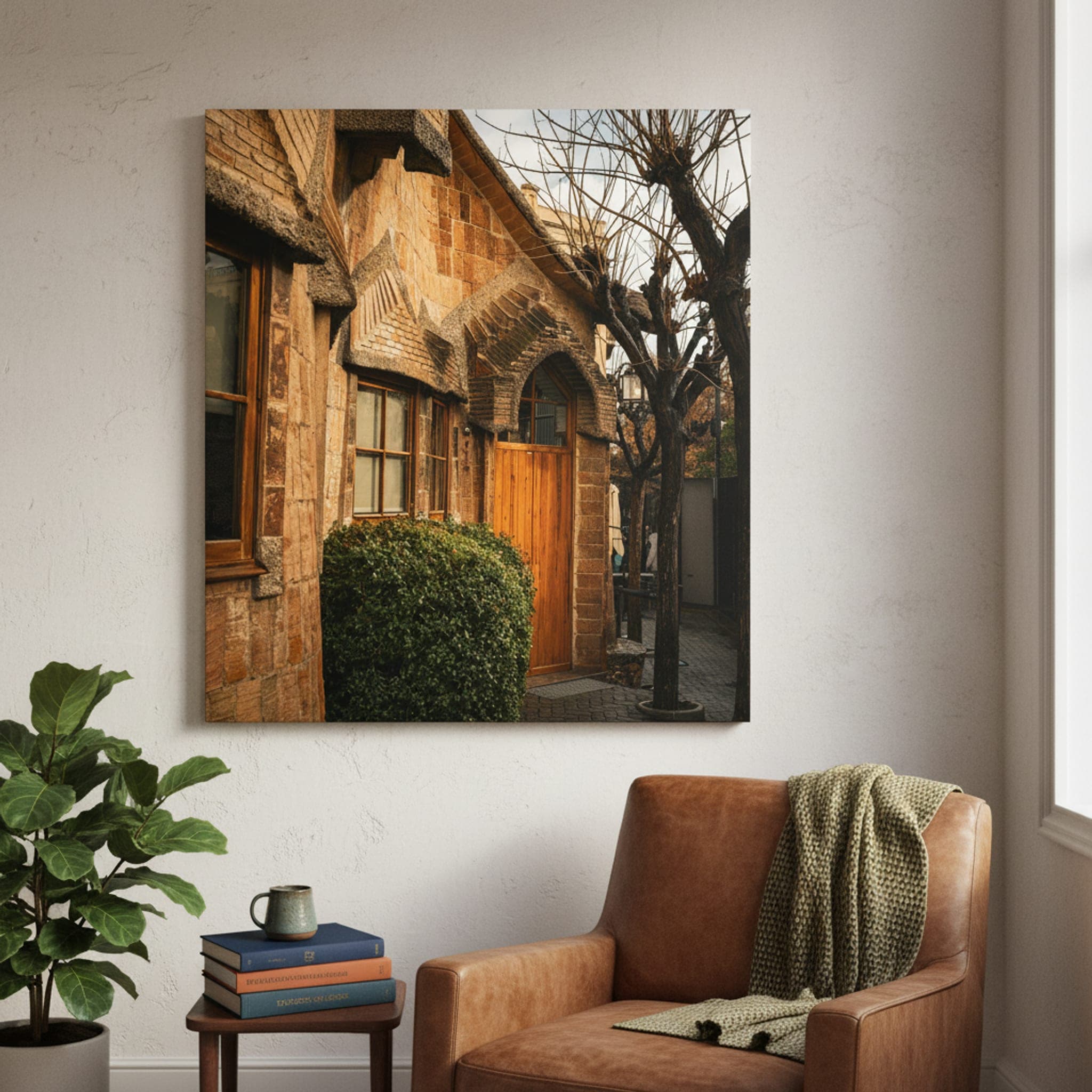 Gaudi's Whispers shown as a canvas print in a styled interior, view 1 of 3