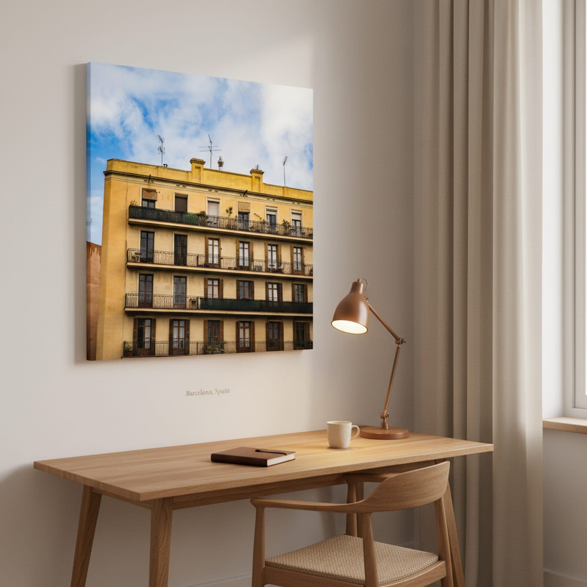 Barcelona Balconies Ascend shown as a canvas print in a styled interior, view 3 of 3