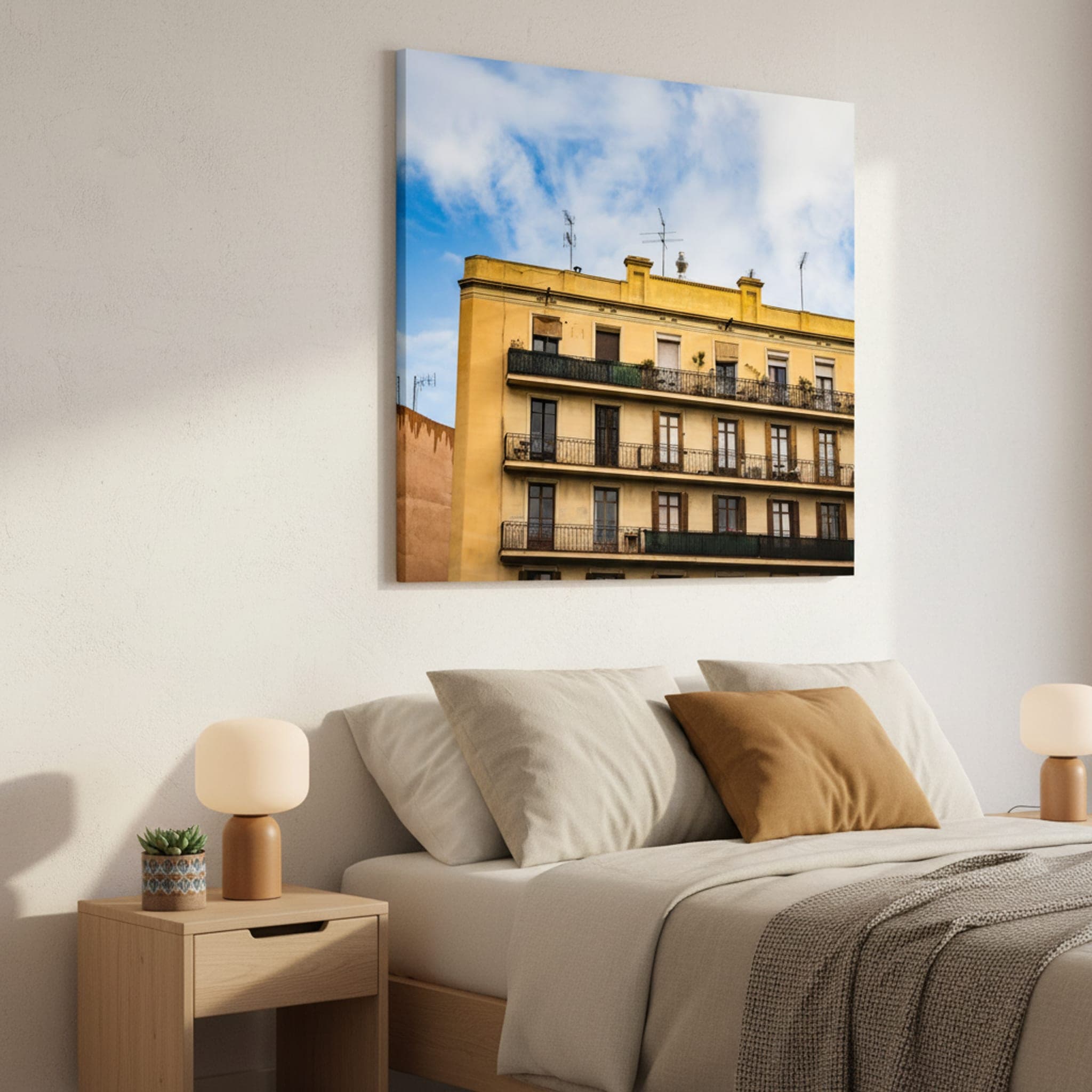Barcelona Balconies Ascend shown as a canvas print in a styled interior, view 1 of 3