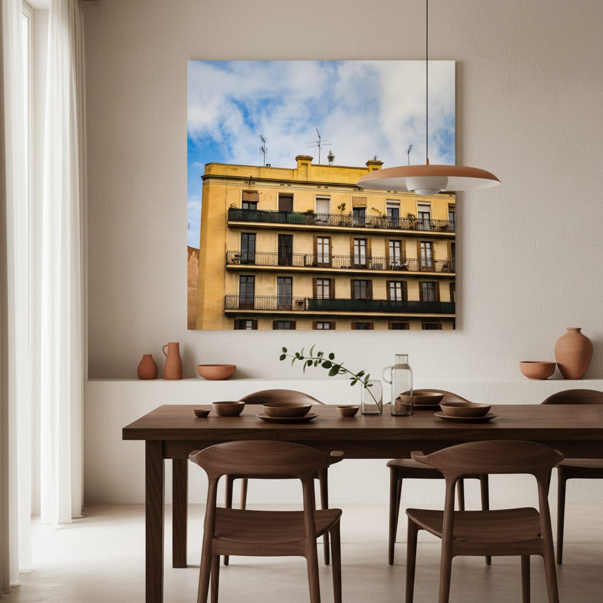 Barcelona Balconies Ascend shown as a canvas print in a styled interior, view 2 of 3