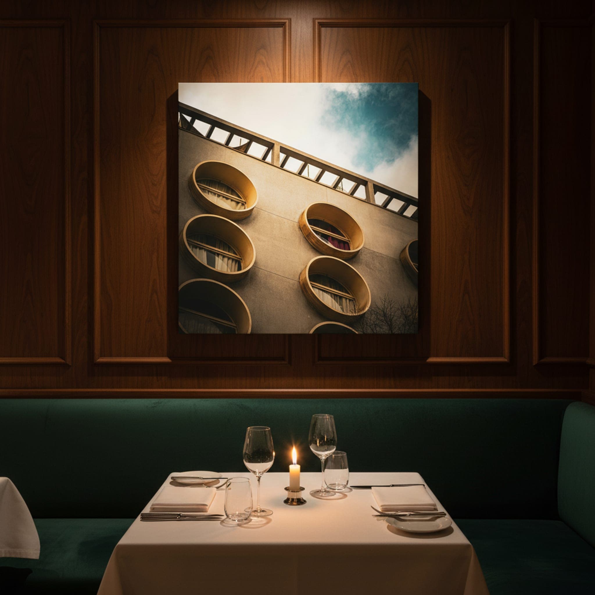 Barcelona's Ocular Facade shown as a canvas print in a styled interior, view 1 of 3