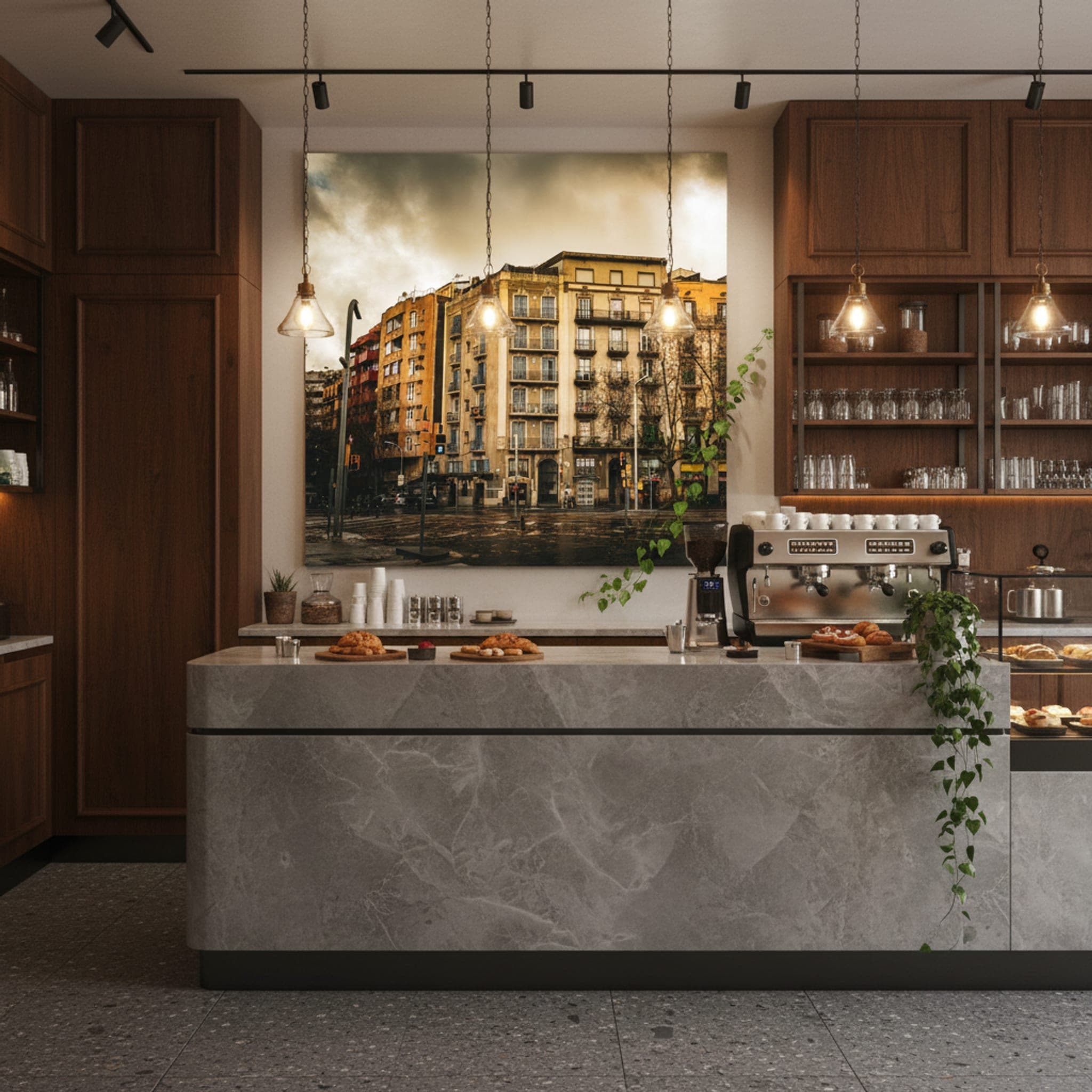 Barcelona's Brooding Balconies shown as a canvas print in a styled interior, view 2 of 3