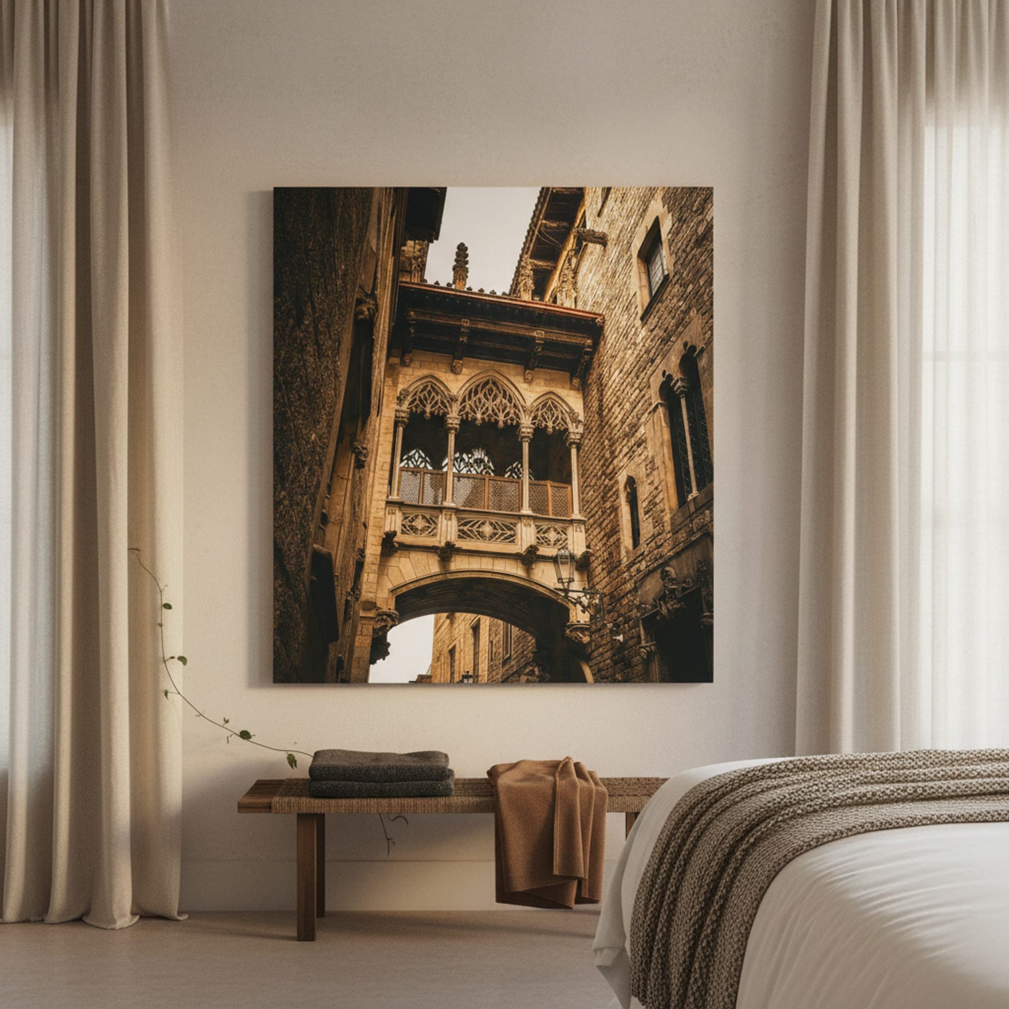 Gothic Archway's Embrace shown as a canvas print in a styled interior, view 1 of 3