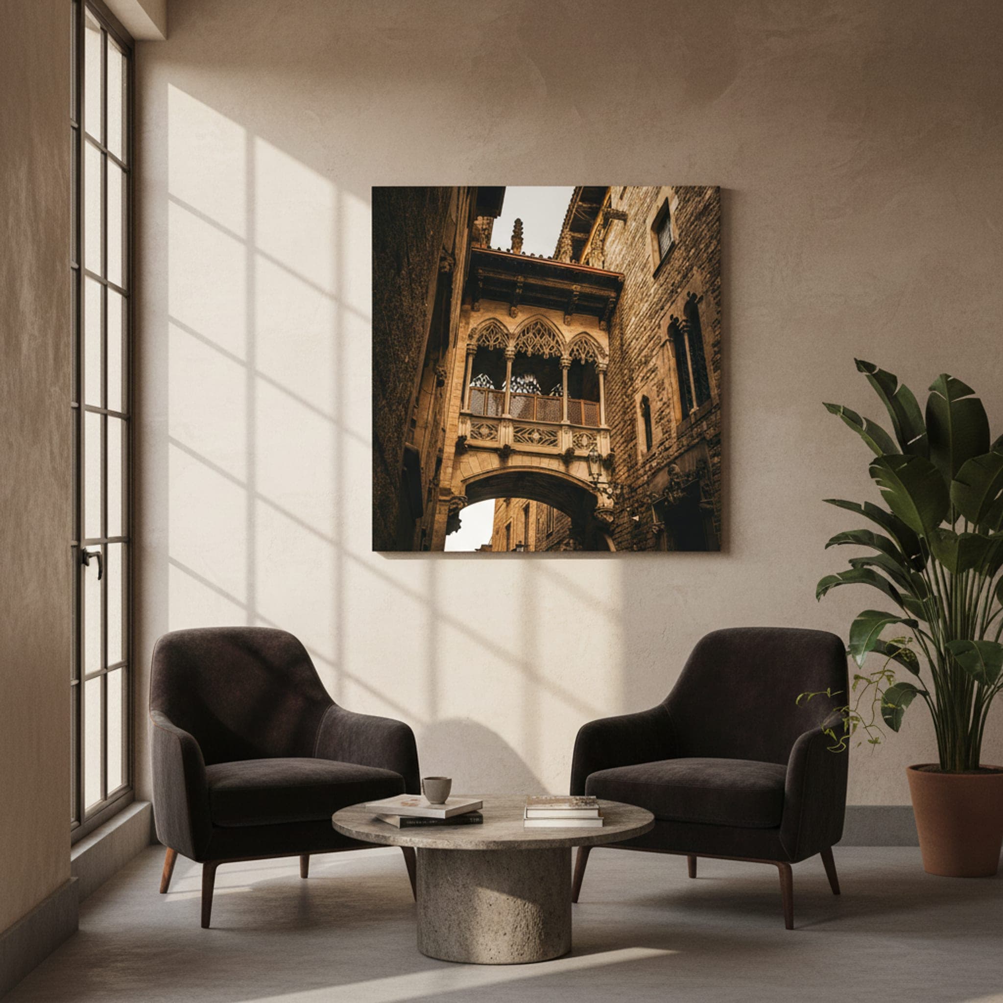 Gothic Archway's Embrace shown as a canvas print in a styled interior, view 2 of 3
