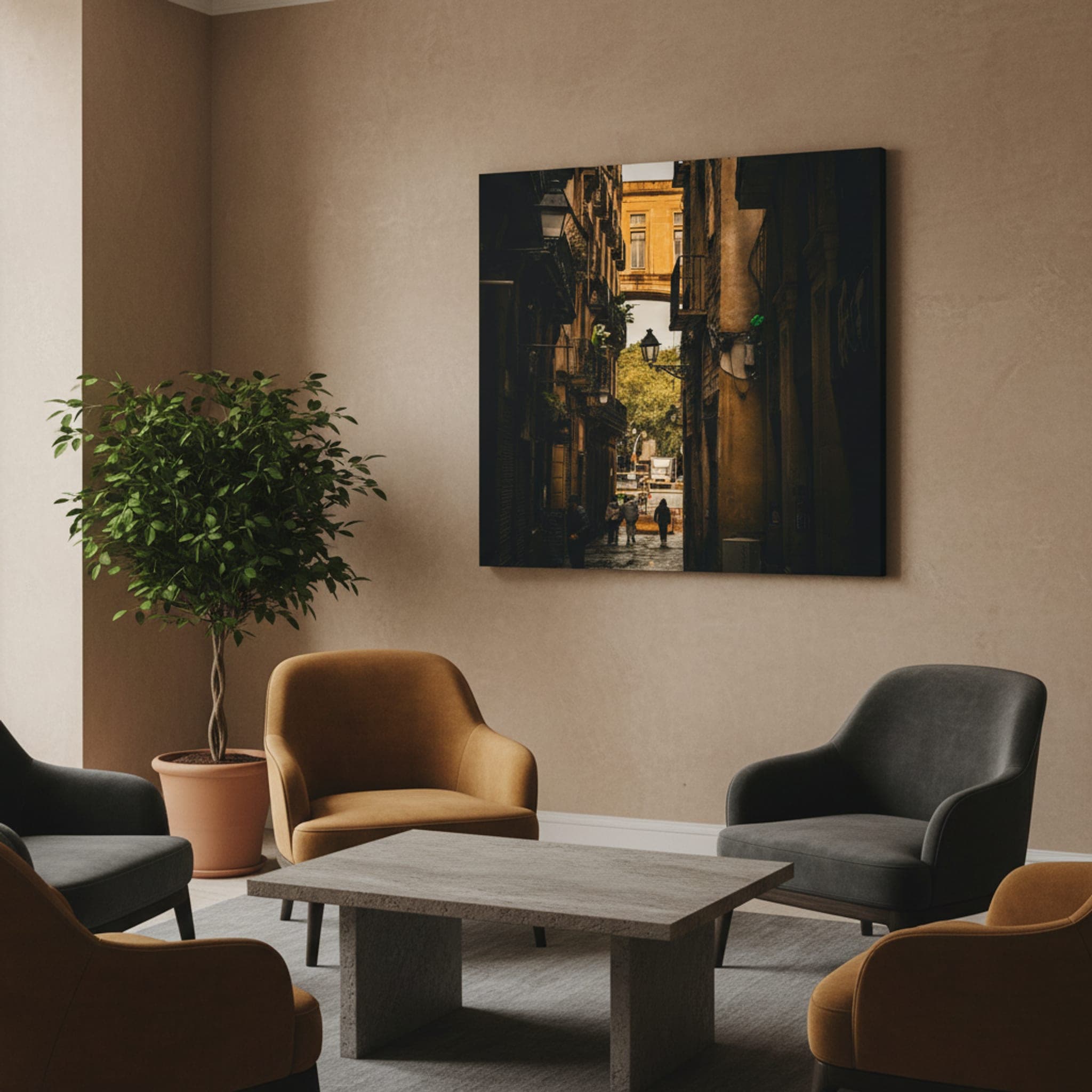 Gothic Alley Embrace shown as a canvas print in a styled interior, view 2 of 3