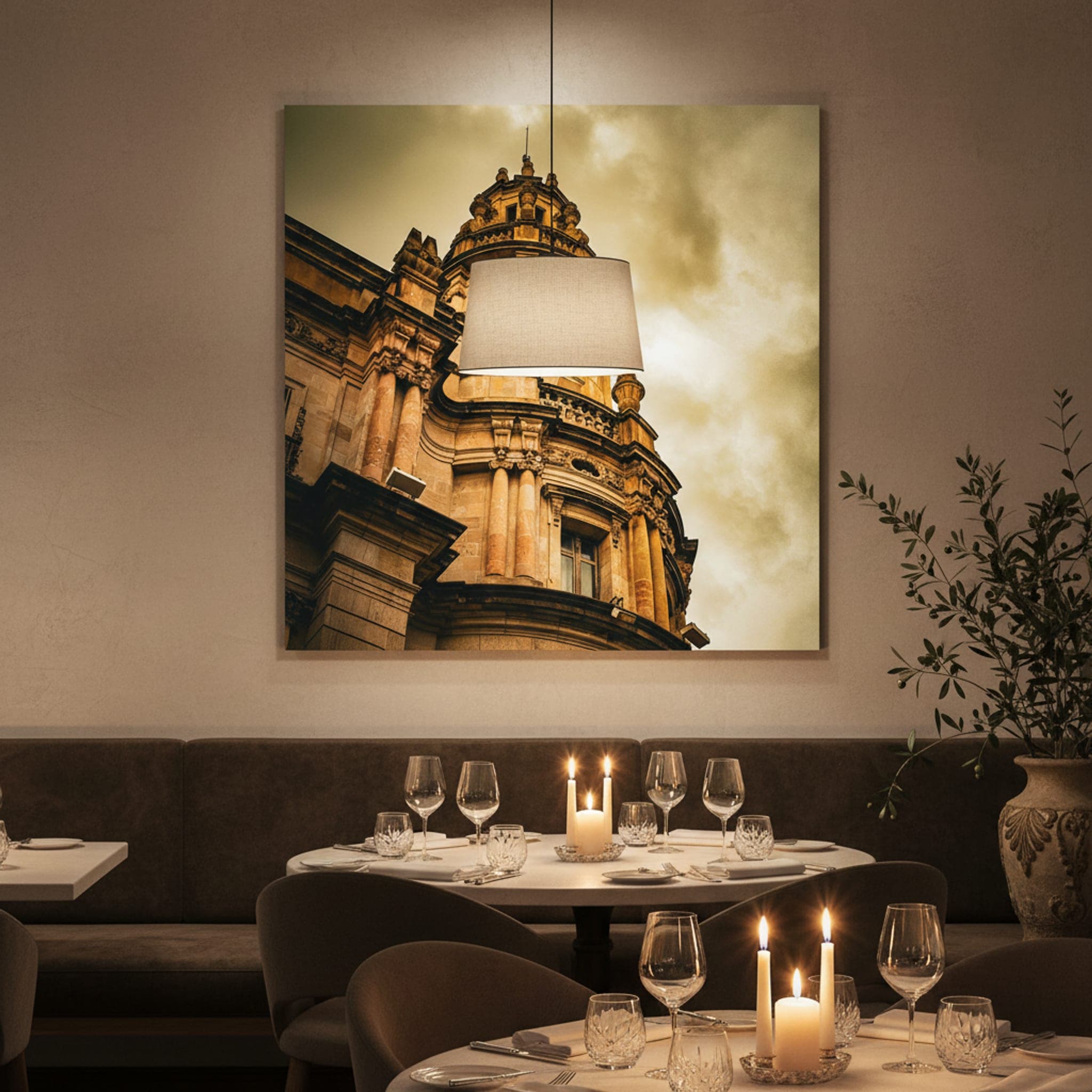 Gothic Grandeur of Barcelona shown as a canvas print in a styled interior, view 3 of 3