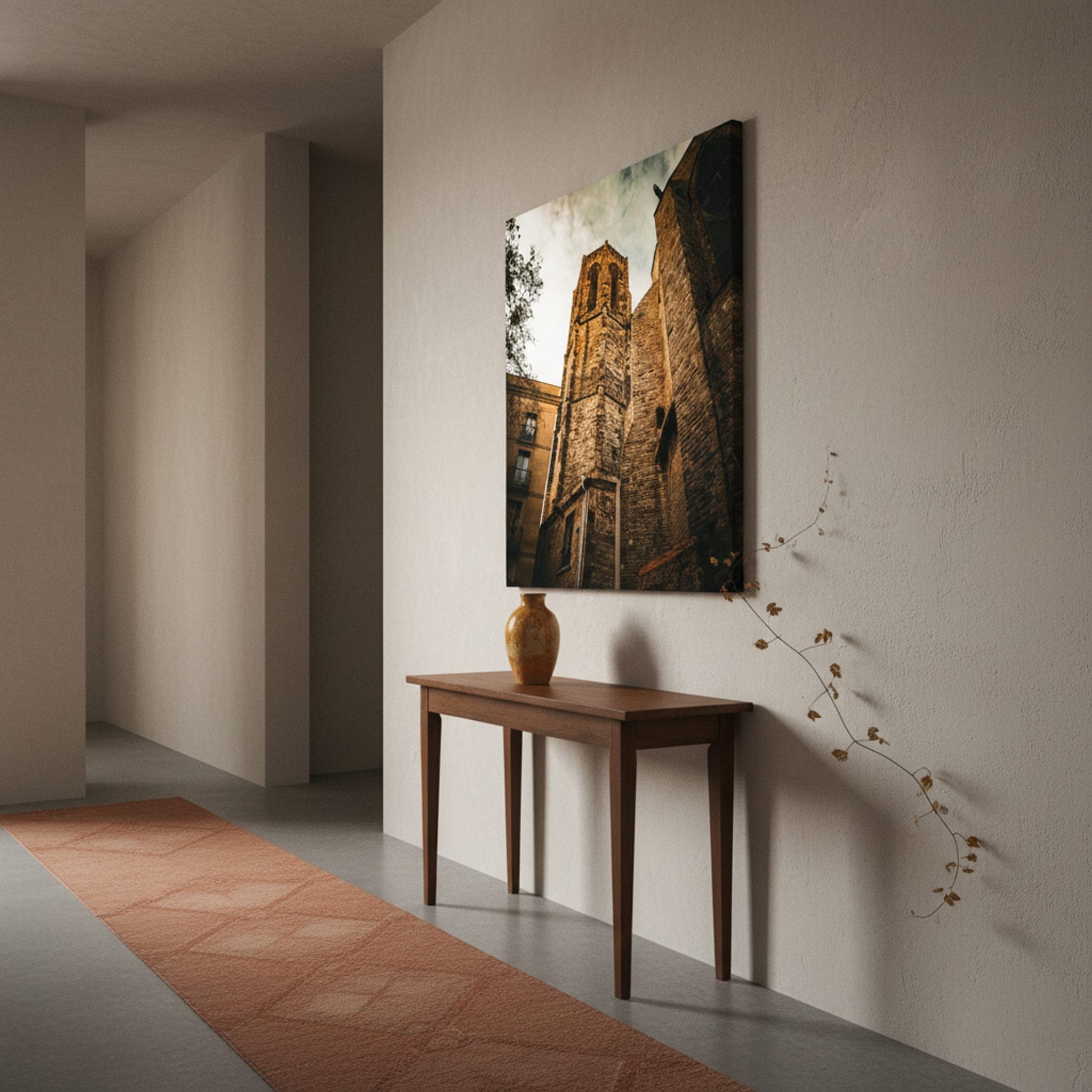 Gothic Tower's Gaze shown as a canvas print in a styled interior, view 2 of 3