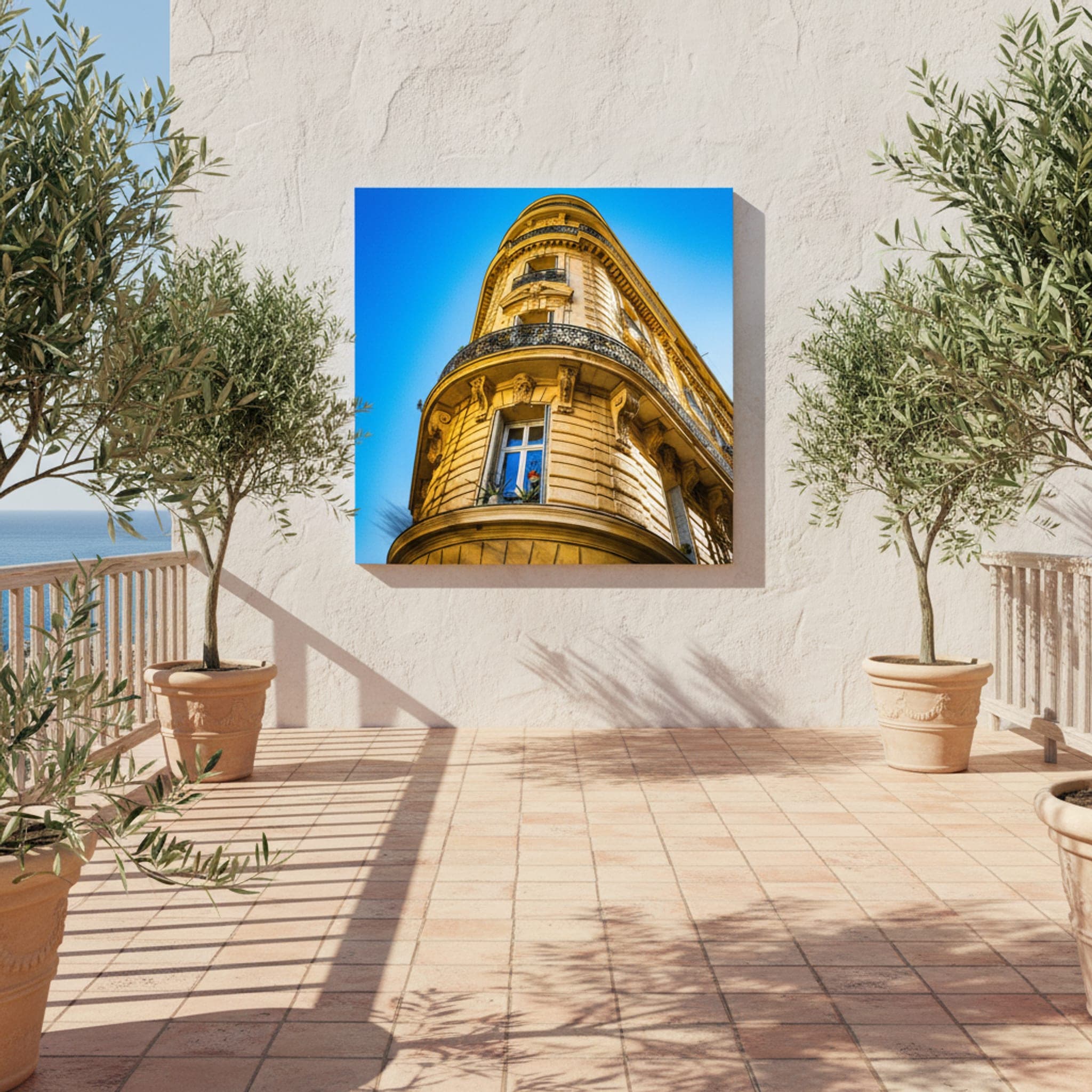 Marseille Ochre Curve shown as a canvas print in a styled interior, view 2 of 3