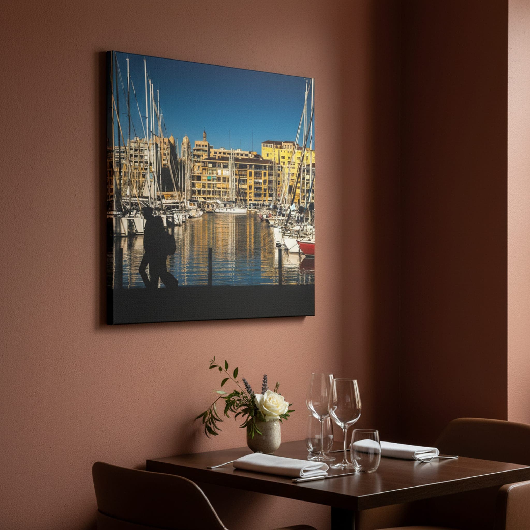 Marseille Sails Golden Quay shown as a canvas print in a styled interior, view 3 of 3