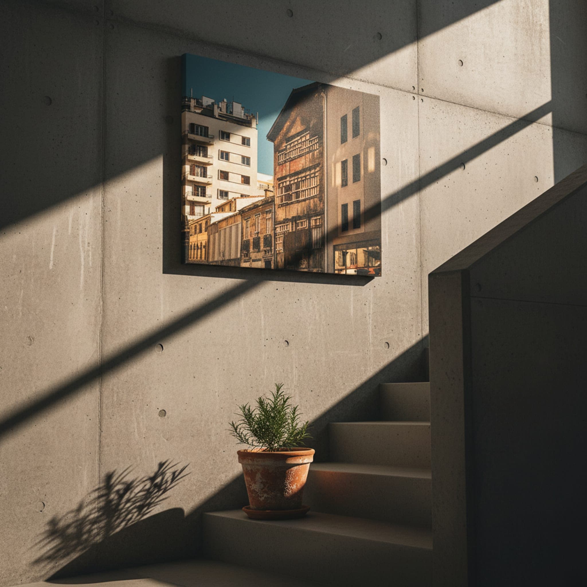 Marseille's Urban Layers shown as a canvas print in a styled interior, view 3 of 3