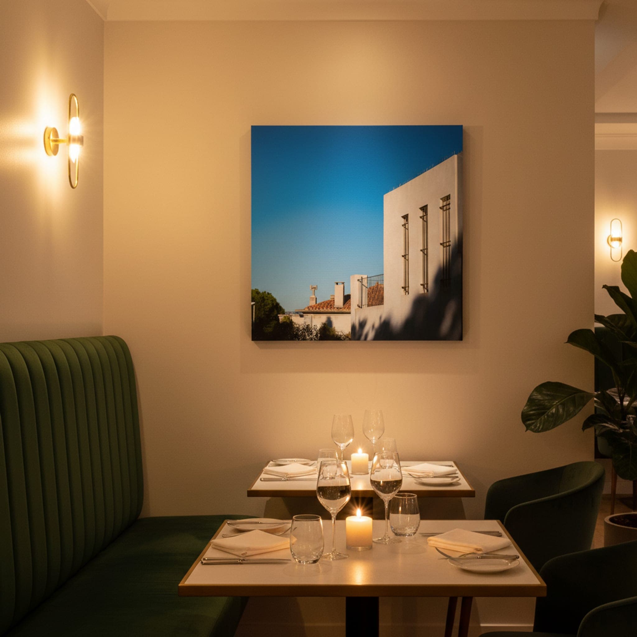 Marseille White Geometry shown as a canvas print in a styled interior, view 3 of 3