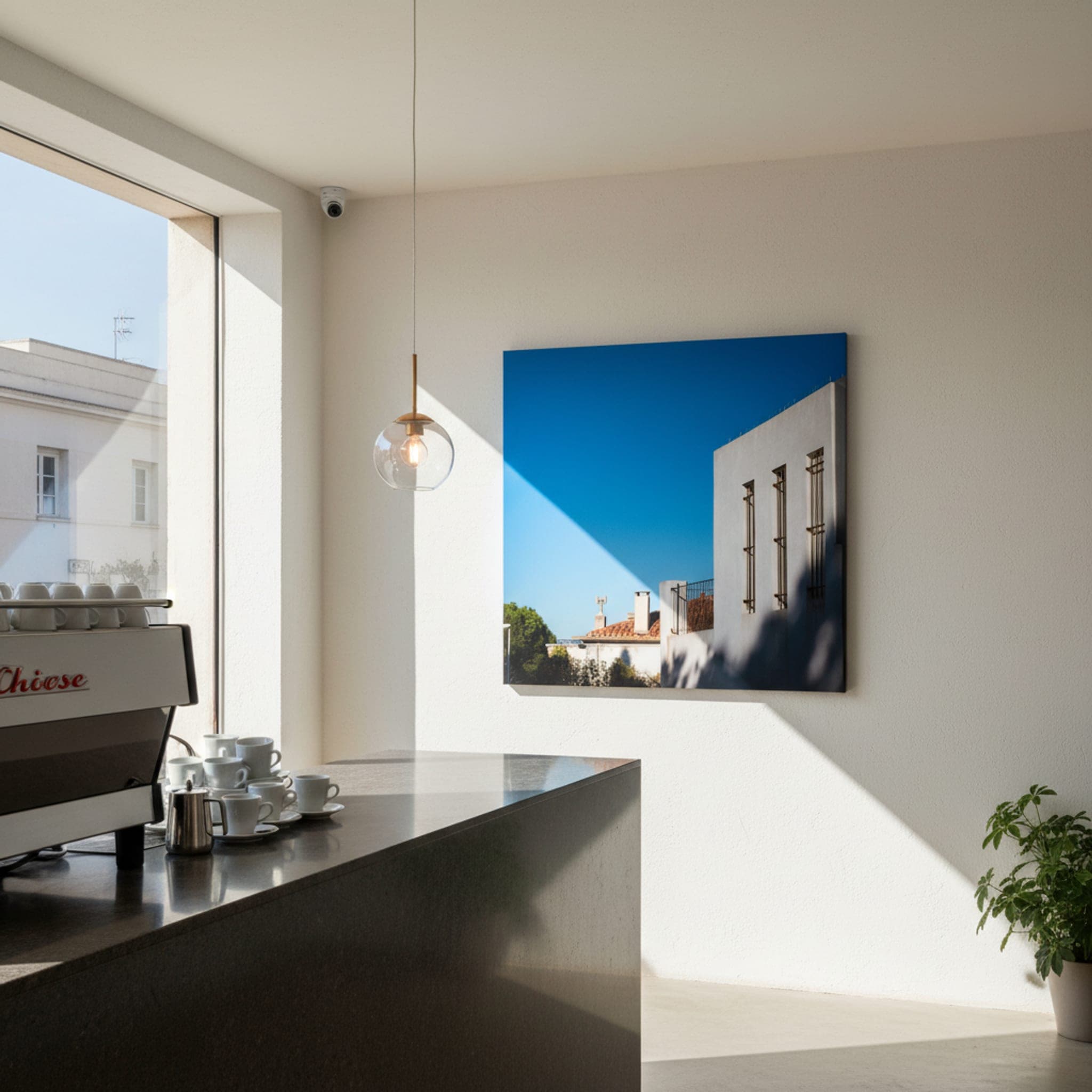 Marseille White Geometry shown as a canvas print in a styled interior, view 2 of 3
