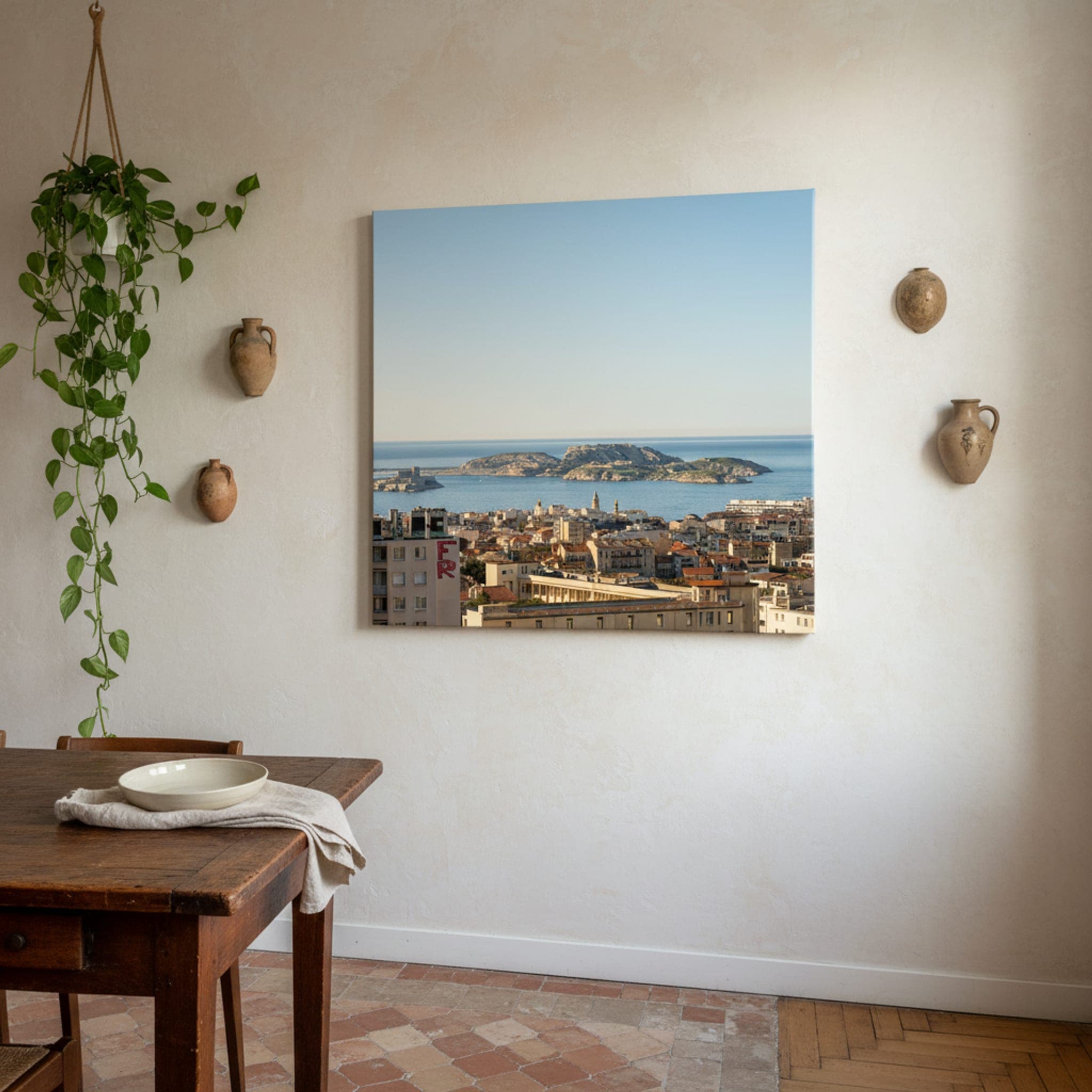 Marseille Islands Horizon shown as a canvas print in a styled interior, view 2 of 3