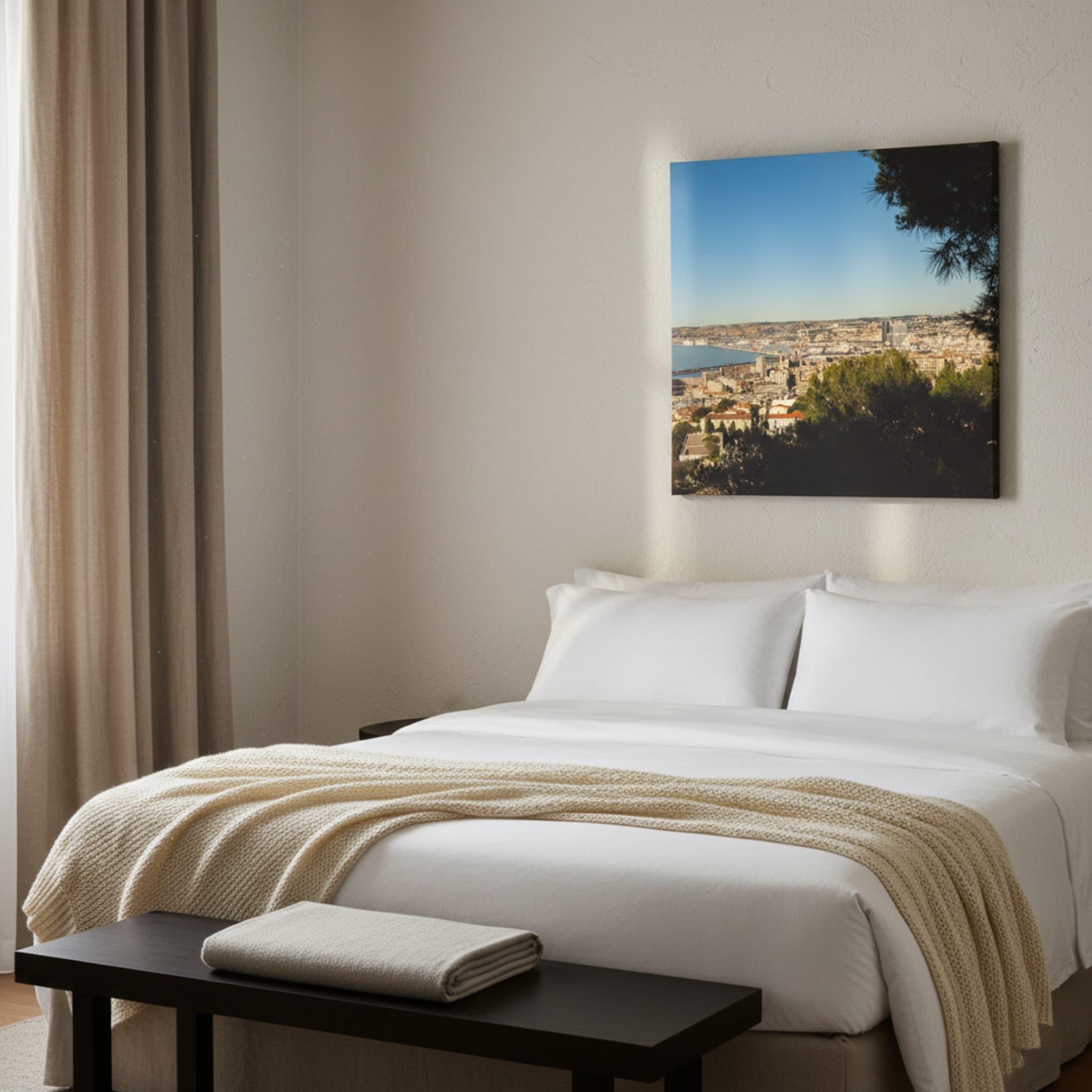 Marseille Coastal Panorama shown as a canvas print in a styled interior, view 2 of 3