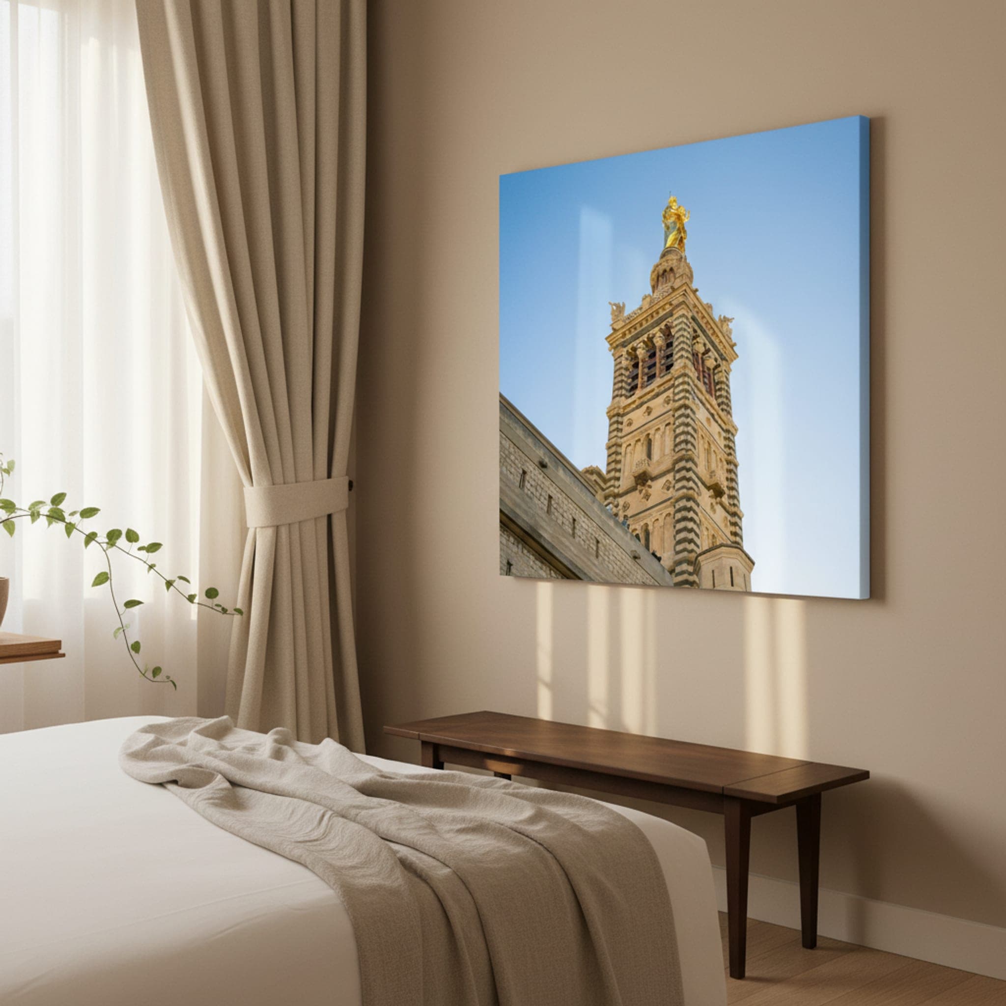 Marseille's Golden Guardian shown as a canvas print in a styled interior, view 2 of 3