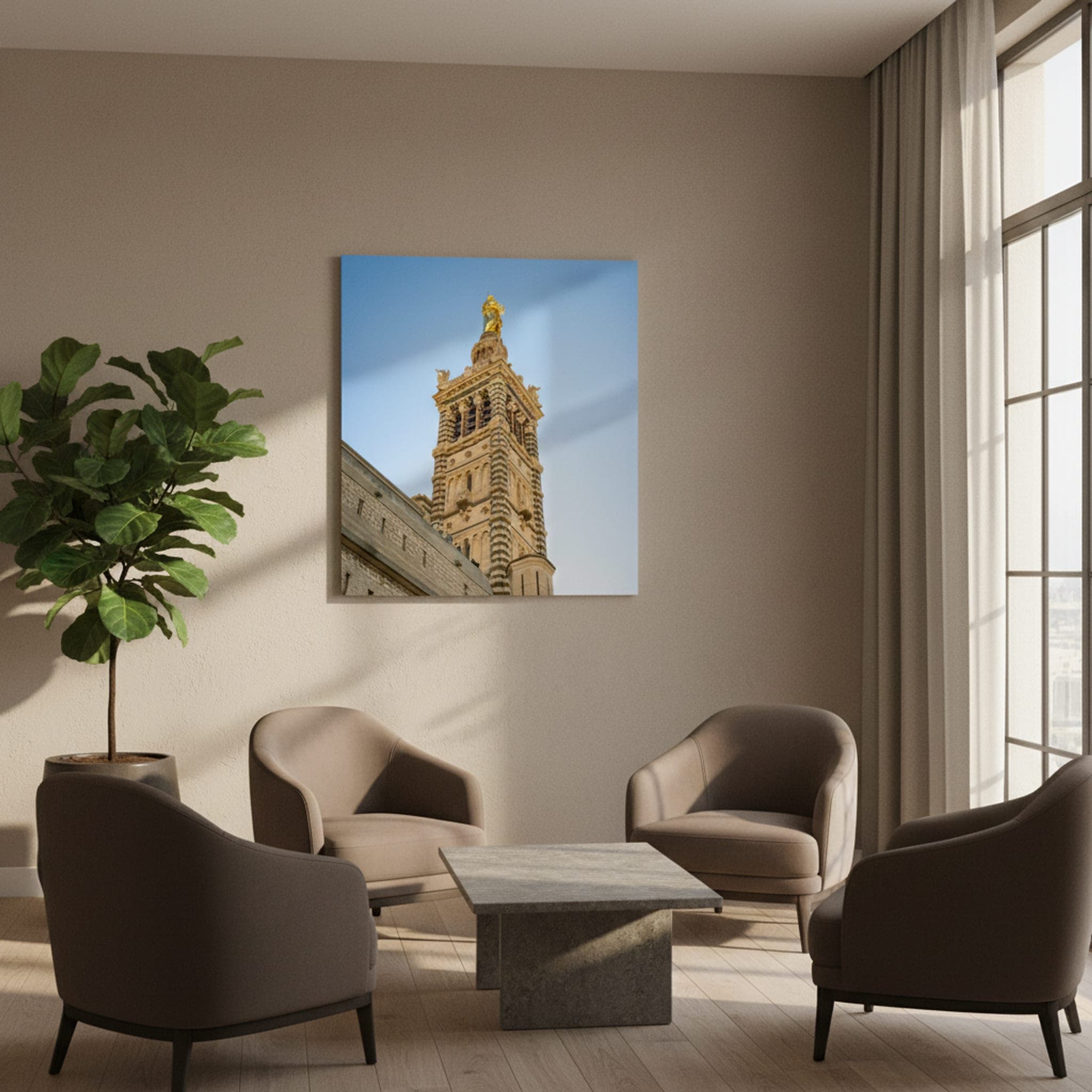 Marseille's Golden Guardian shown as a canvas print in a styled interior, view 3 of 3