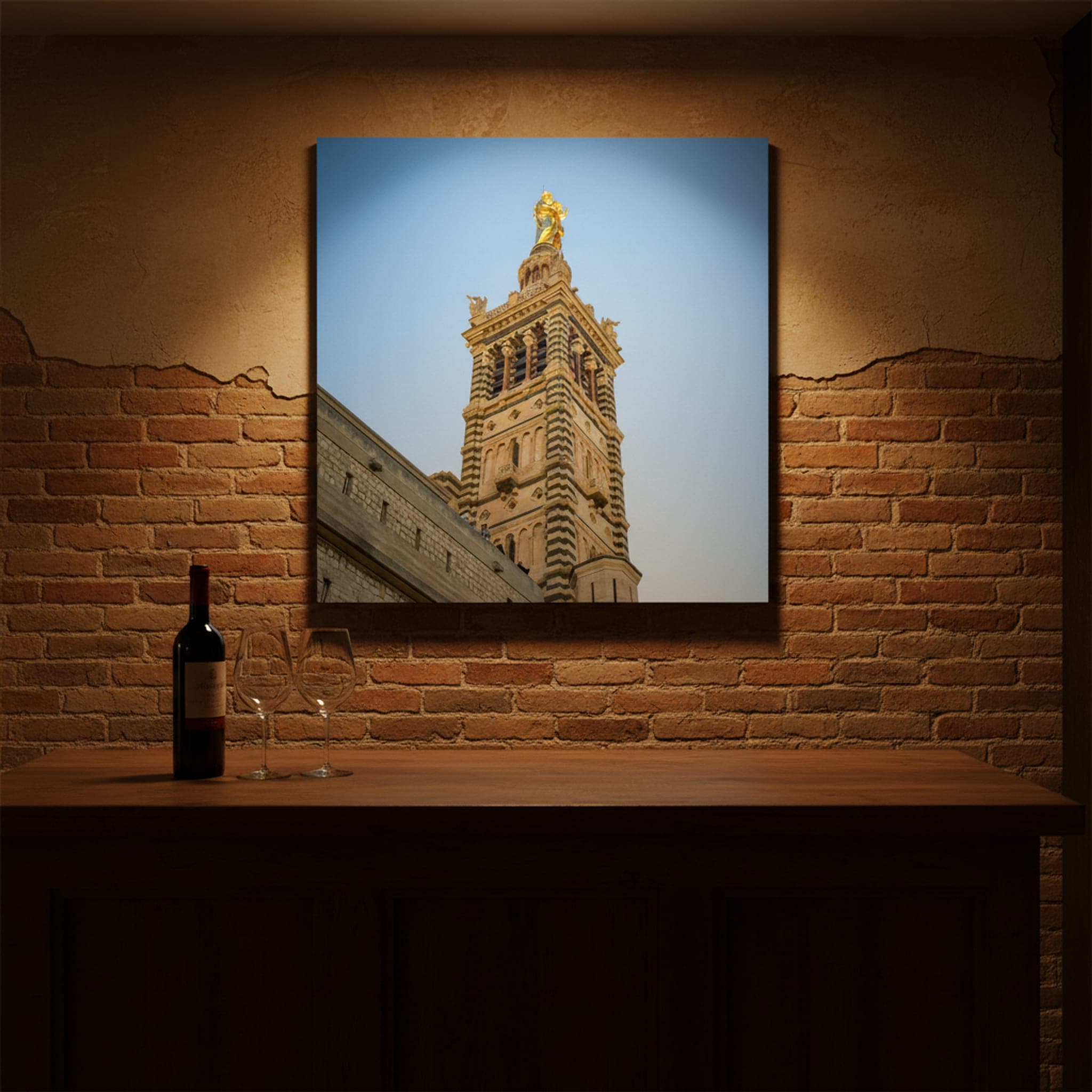 Marseille's Golden Guardian shown as a canvas print in a styled interior, view 1 of 3