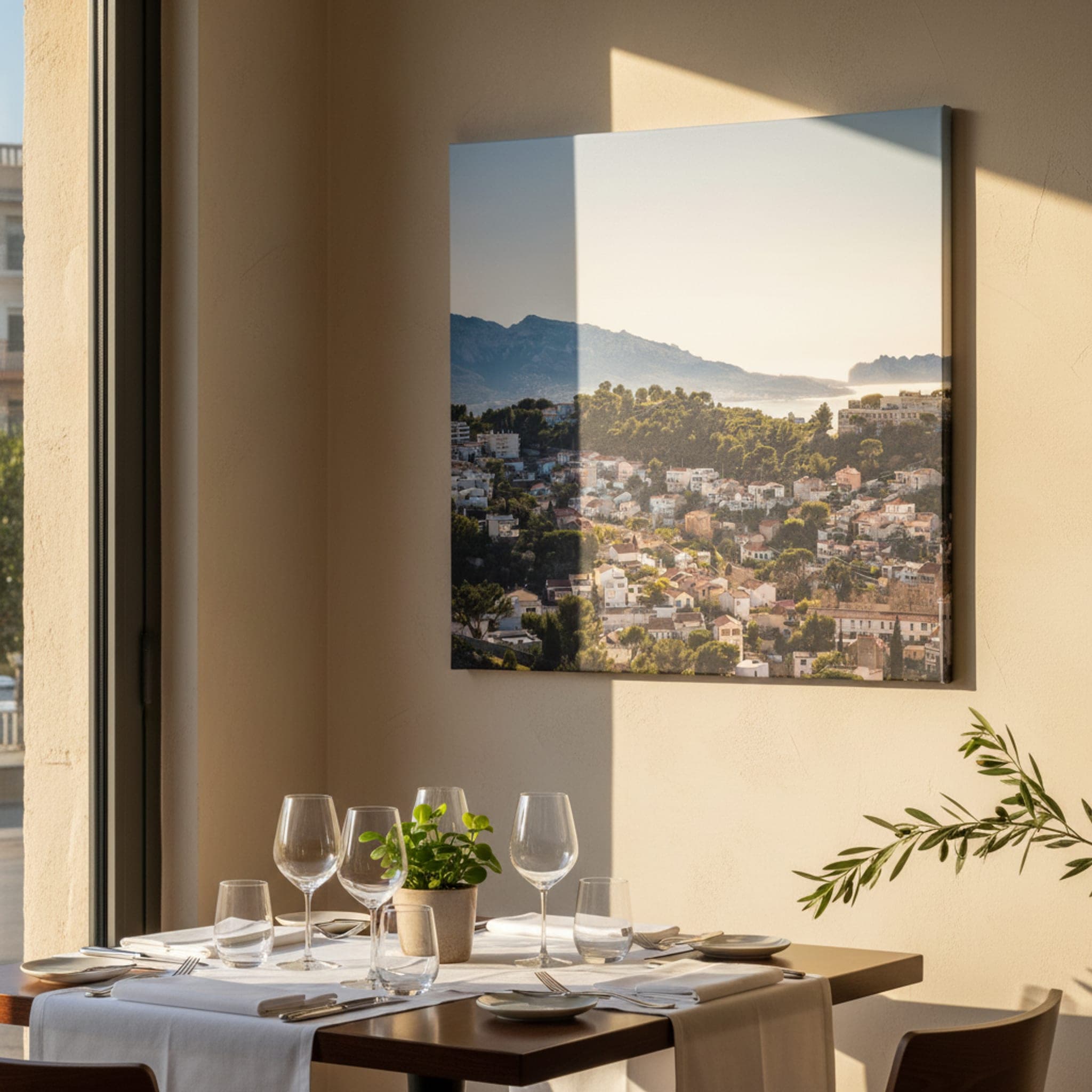 Marseille Hillside Sunlight shown as a canvas print in a styled interior, view 3 of 3