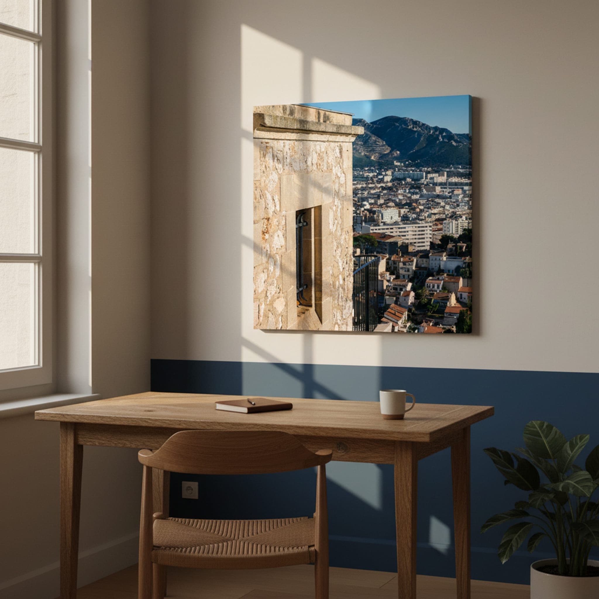 Marseille Vista from Stone Balcony shown as a canvas print in a styled interior, view 3 of 3