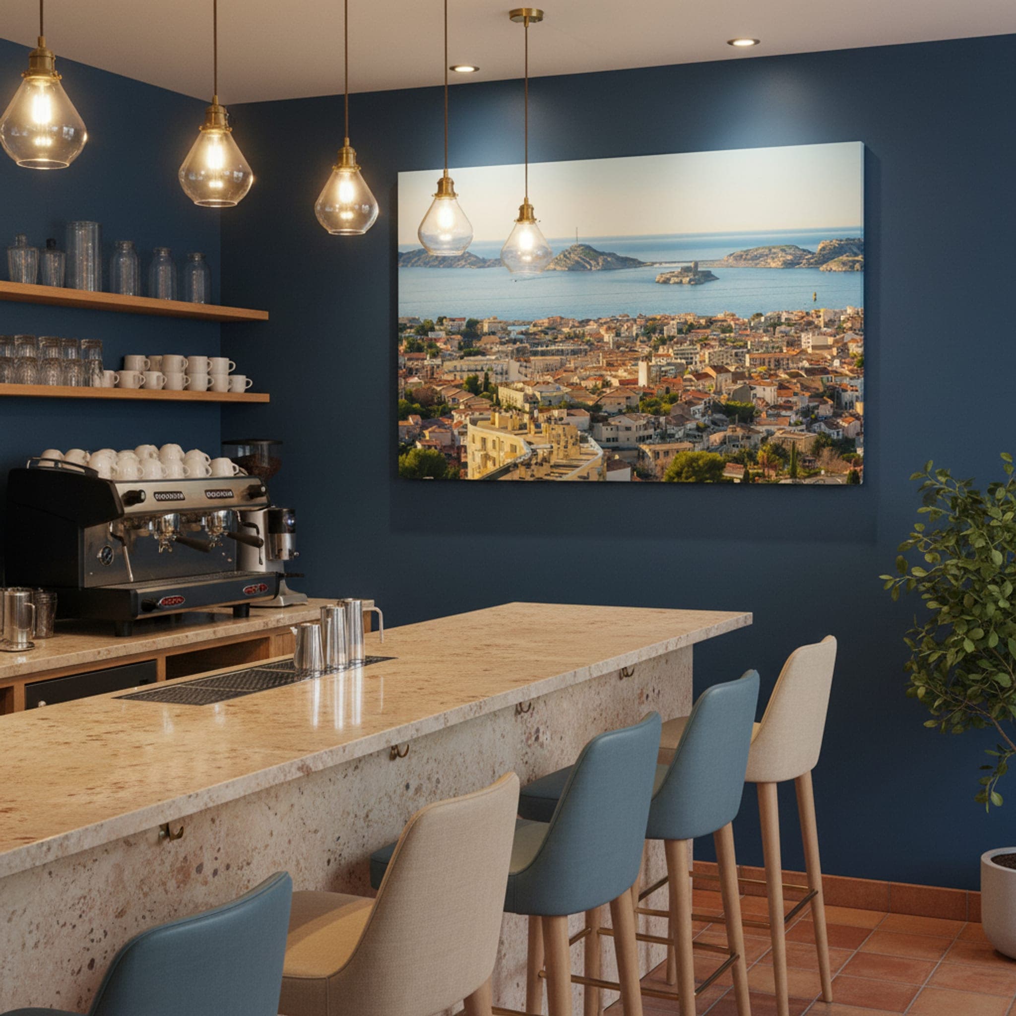 Marseille Horizon, Mediterranean Jewel shown as a canvas print in a styled interior, view 2 of 3