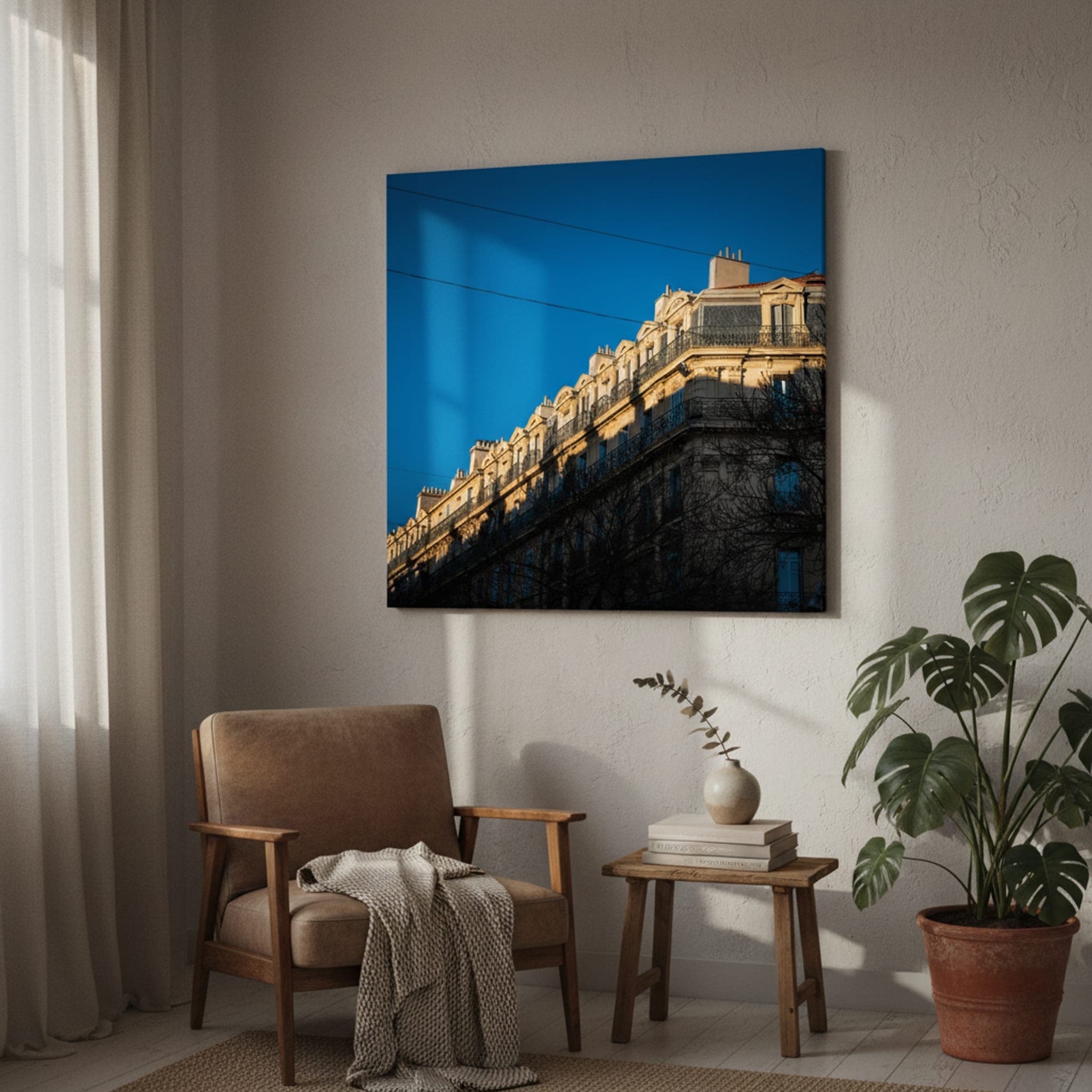 Marseille Afternoon Gold shown as a canvas print in a styled interior, view 1 of 3