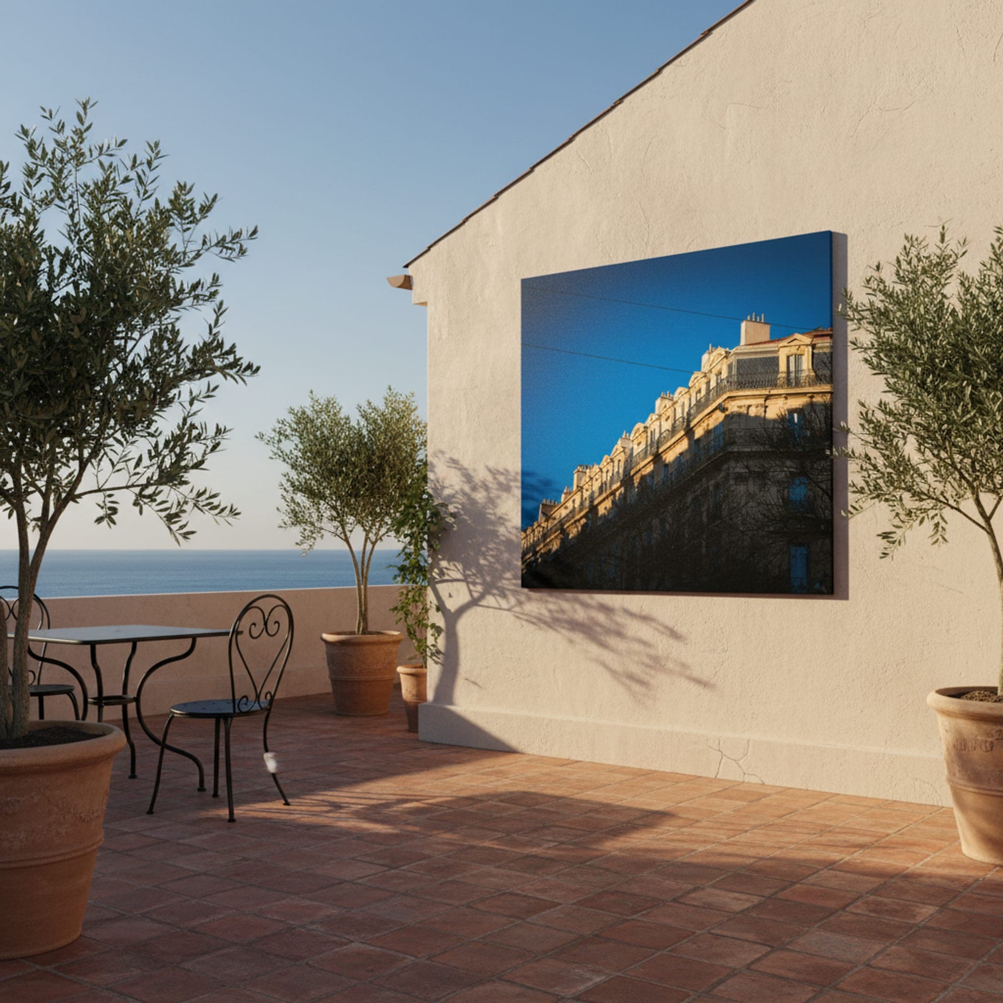 Marseille Afternoon Gold shown as a canvas print in a styled interior, view 2 of 3
