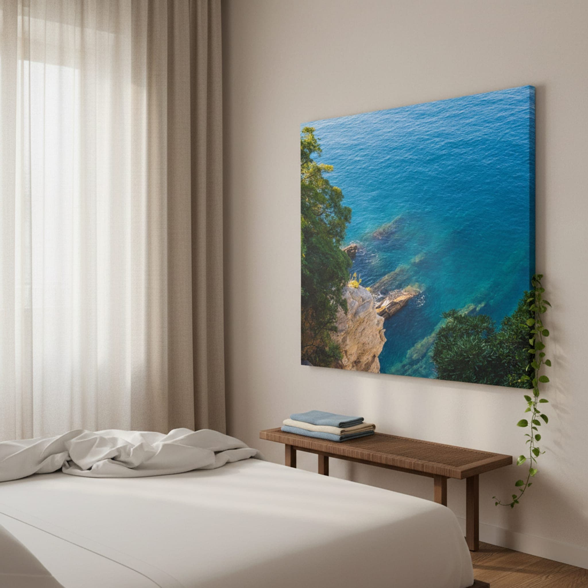 Azure Cliffs of Portofino shown as a canvas print in a styled interior, view 3 of 3