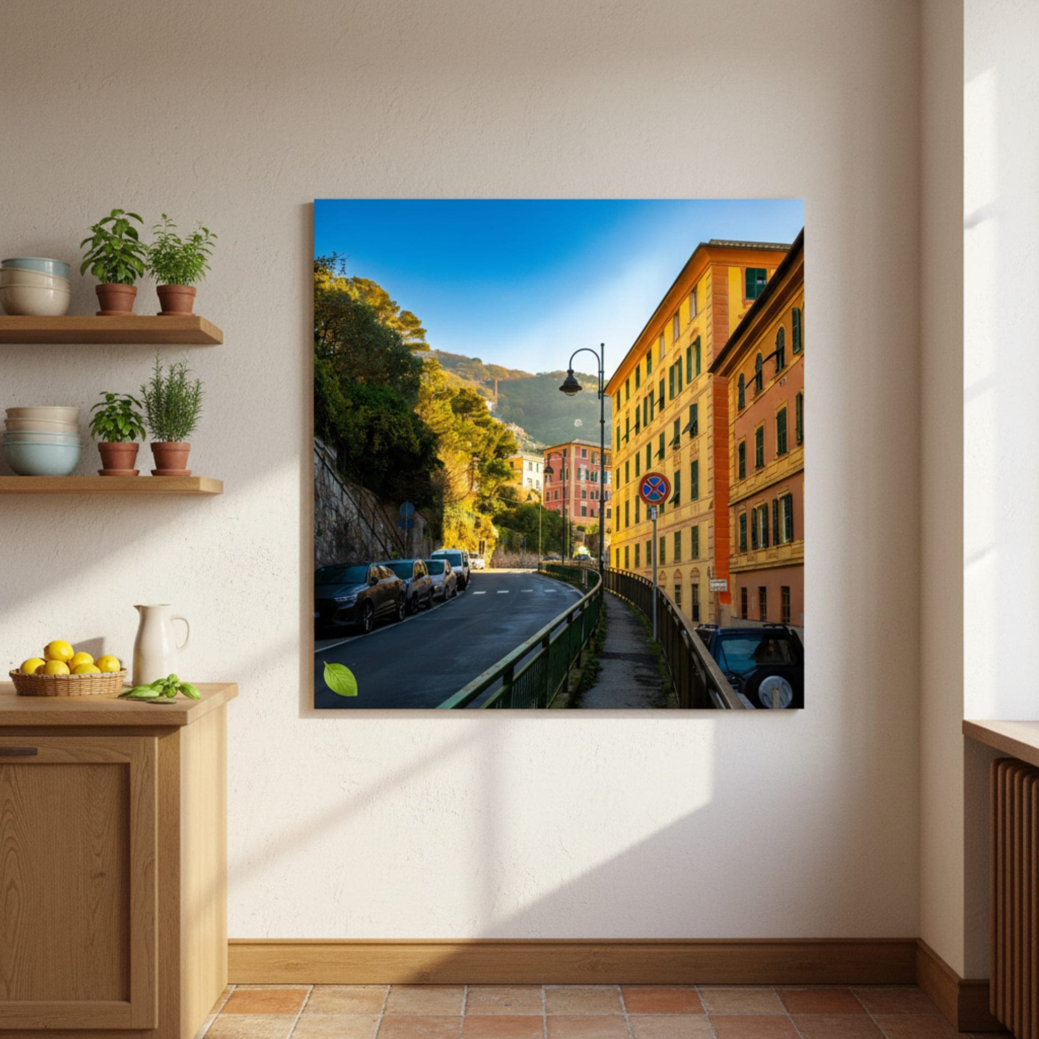 Camogli Morning Light shown as a canvas print in a styled interior, view 1 of 3