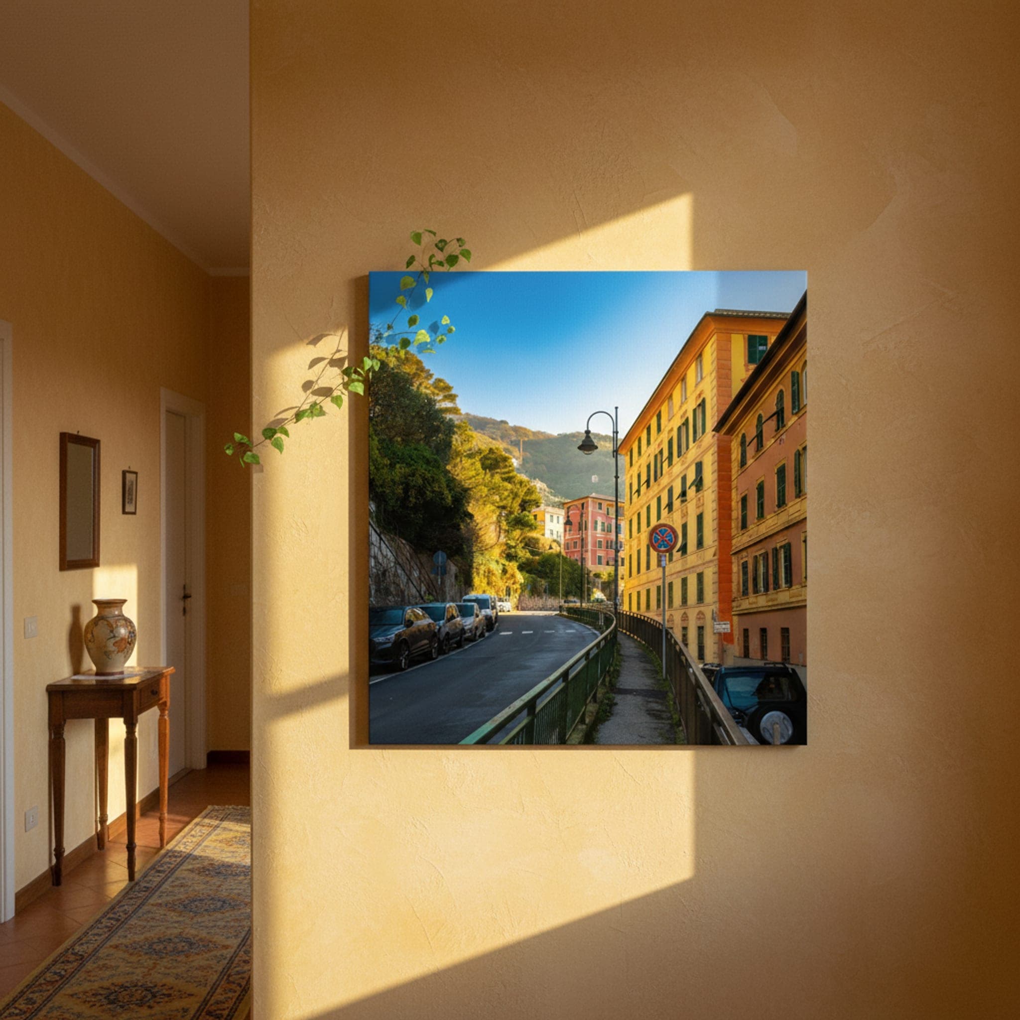 Camogli Morning Light shown as a canvas print in a styled interior, view 2 of 3