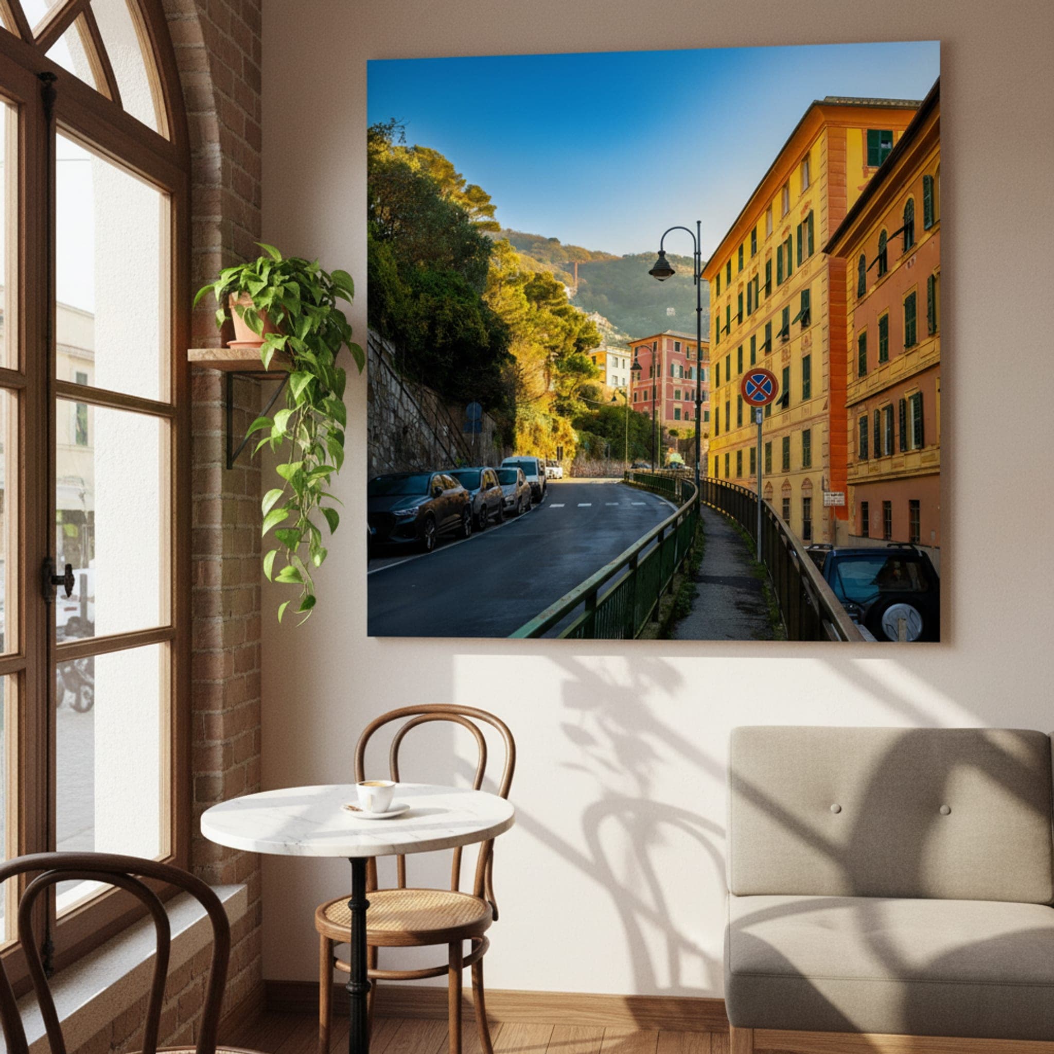 Camogli Morning Light shown as a canvas print in a styled interior, view 3 of 3