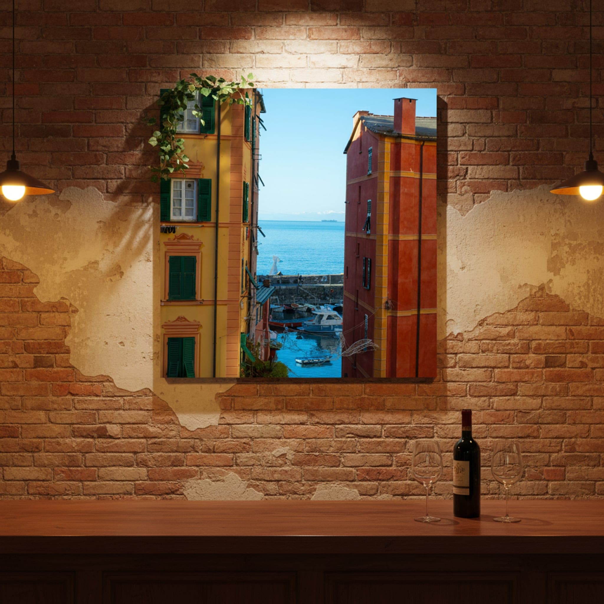 Portofino Harbor Passage shown as a canvas print in a styled interior, view 1 of 3
