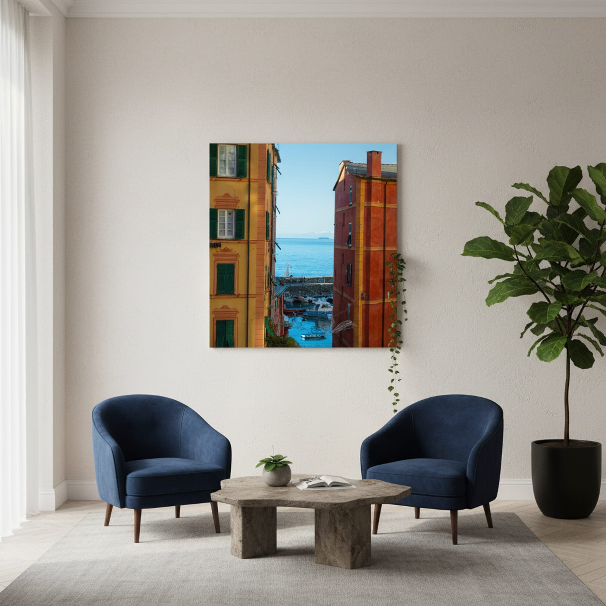 Portofino Harbor Passage shown as a canvas print in a styled interior, view 3 of 3