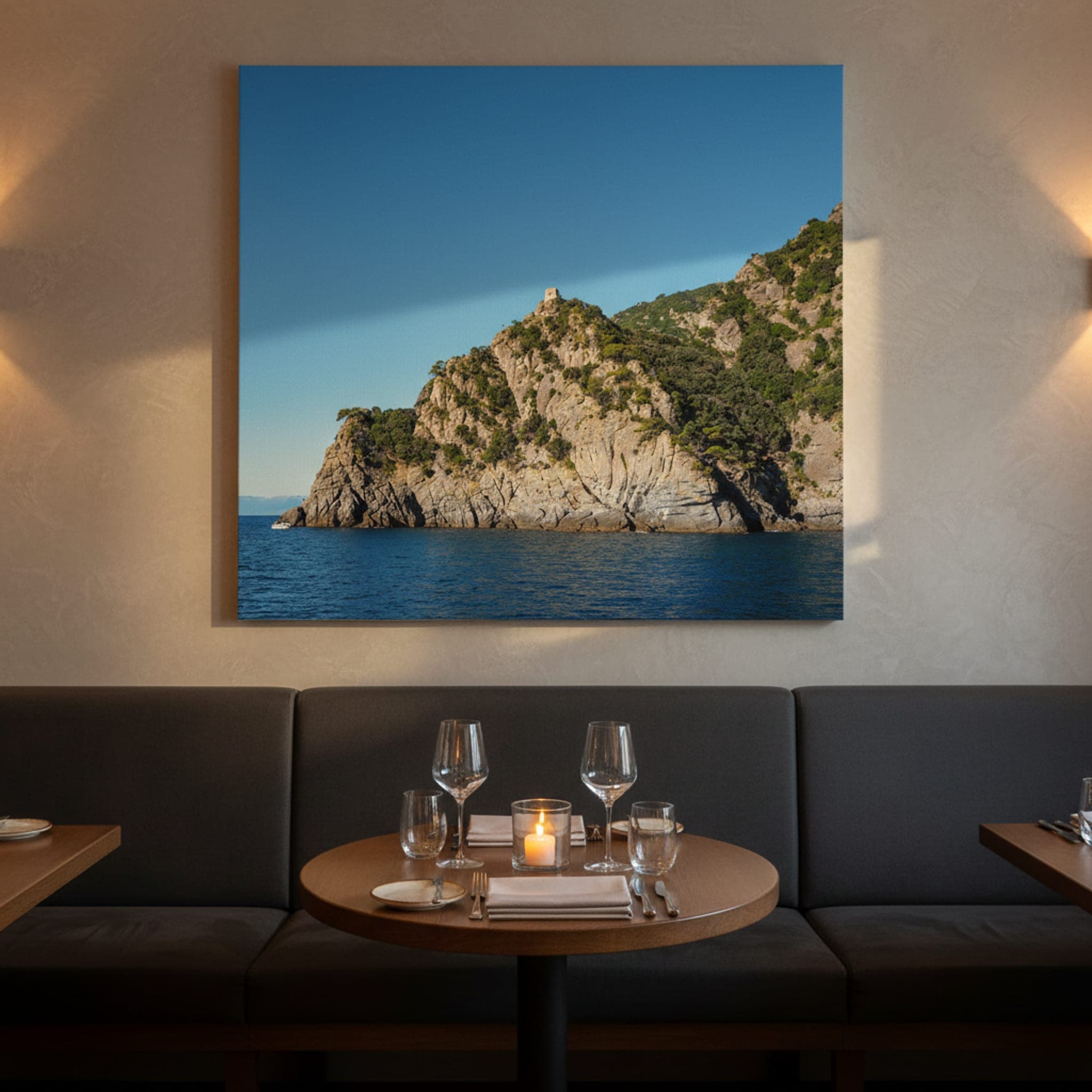 Coastal Tower Serenity shown as a canvas print in a styled interior, view 3 of 3