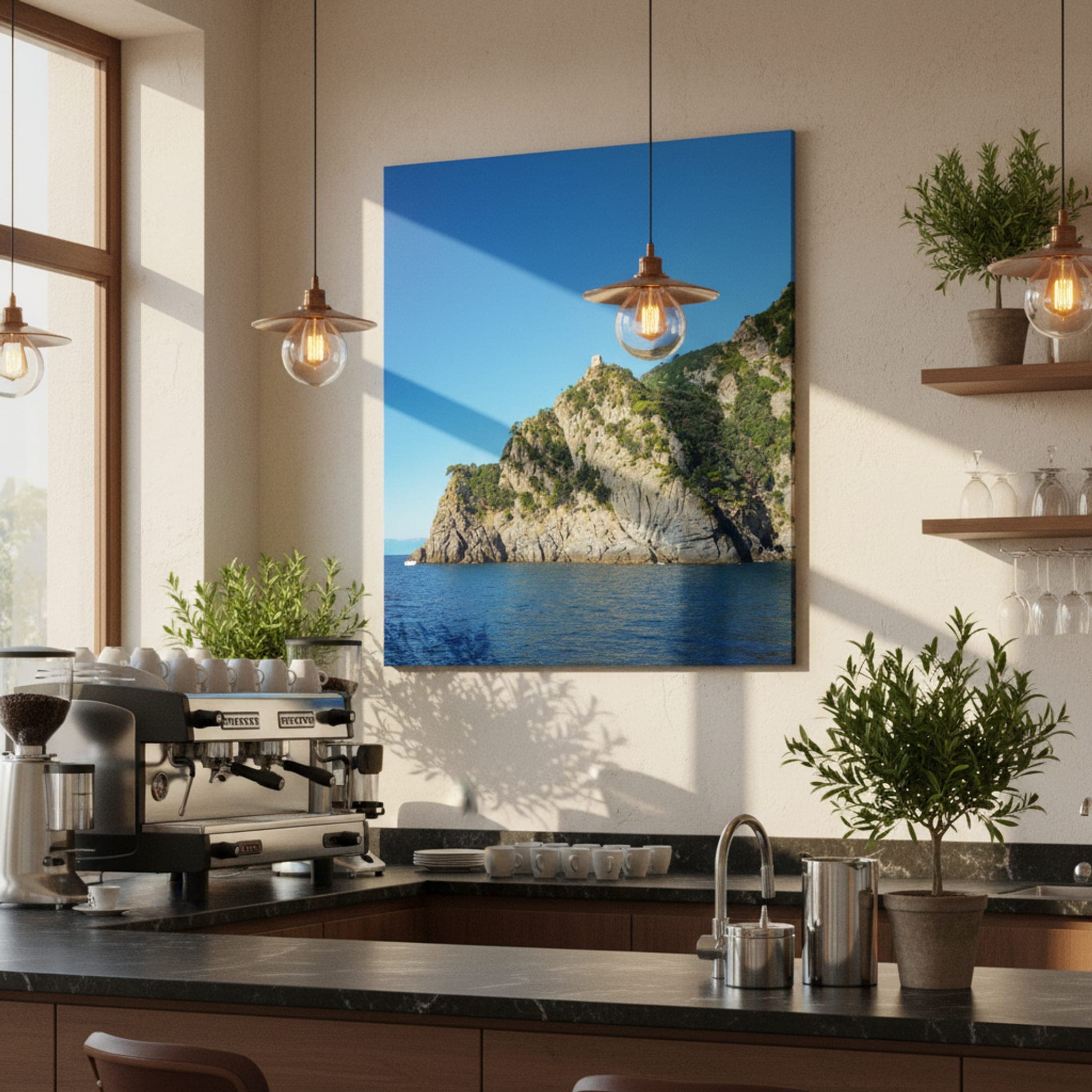 Coastal Tower Serenity shown as a canvas print in a styled interior, view 2 of 3