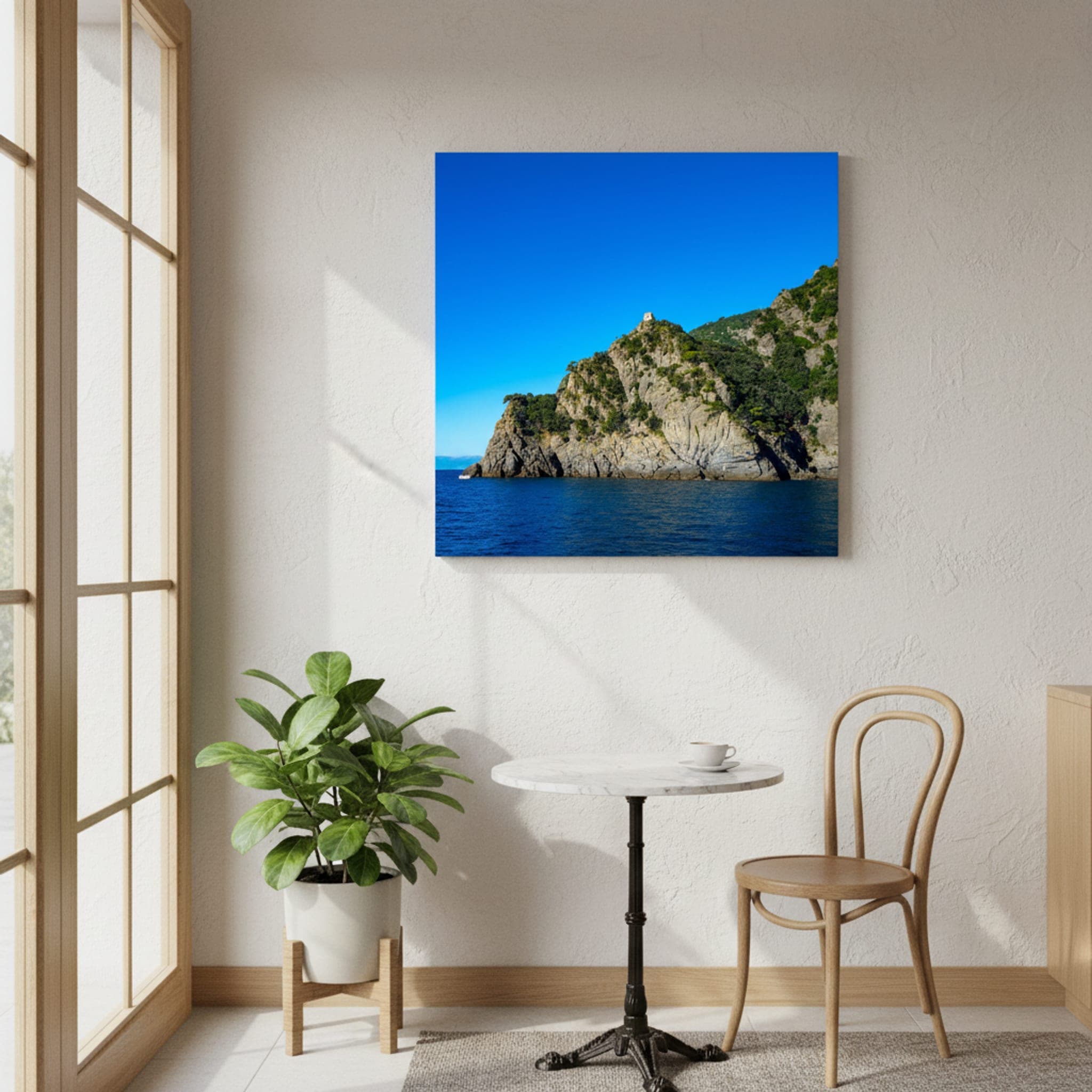 Coastal Tower Serenity shown as a canvas print in a styled interior, view 1 of 3