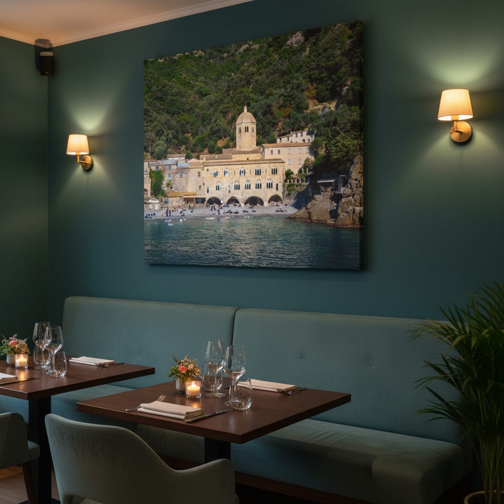 Monastery by the Sea shown as a canvas print in a styled interior, view 2 of 3