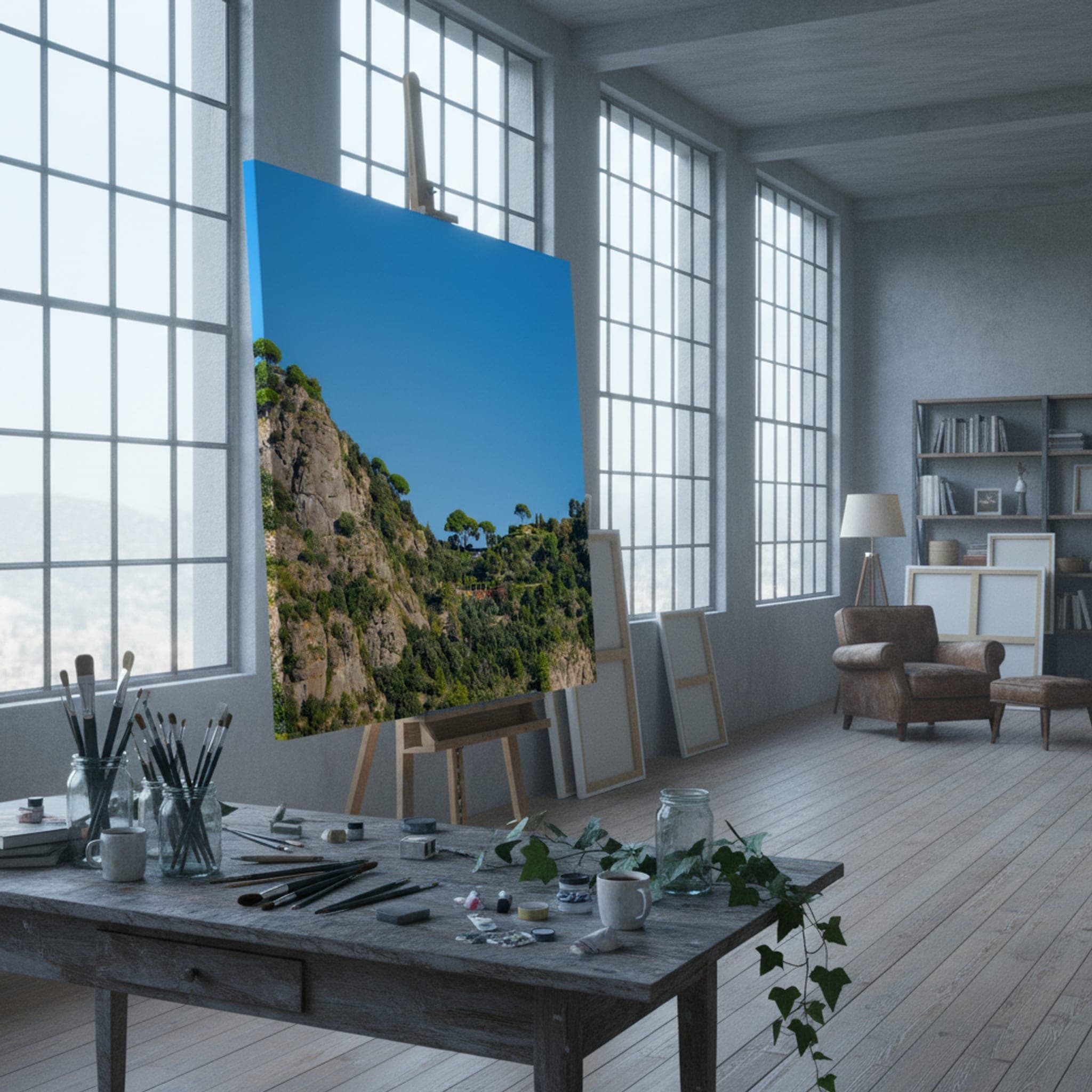 Ligurian Heights Serenity shown as a canvas print in a styled interior, view 2 of 3
