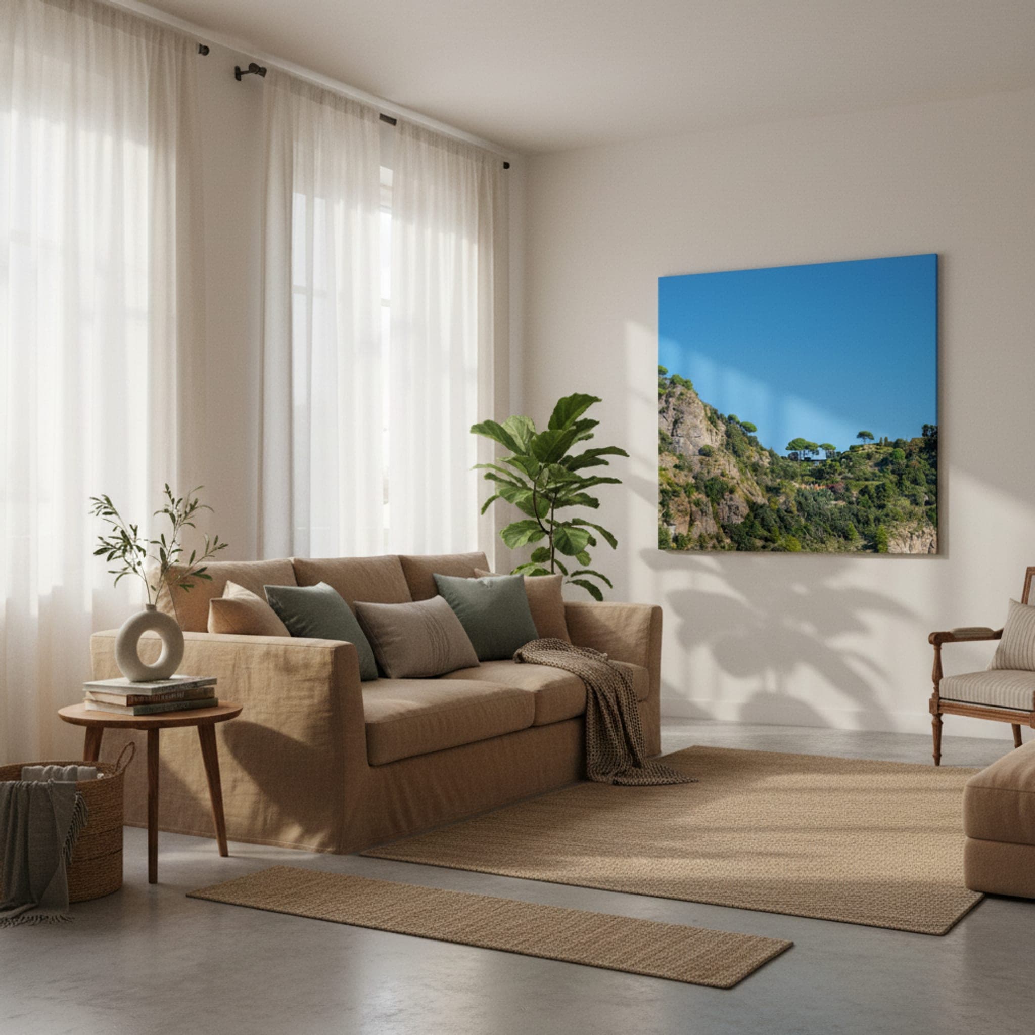 Ligurian Heights Serenity shown as a canvas print in a styled interior, view 3 of 3