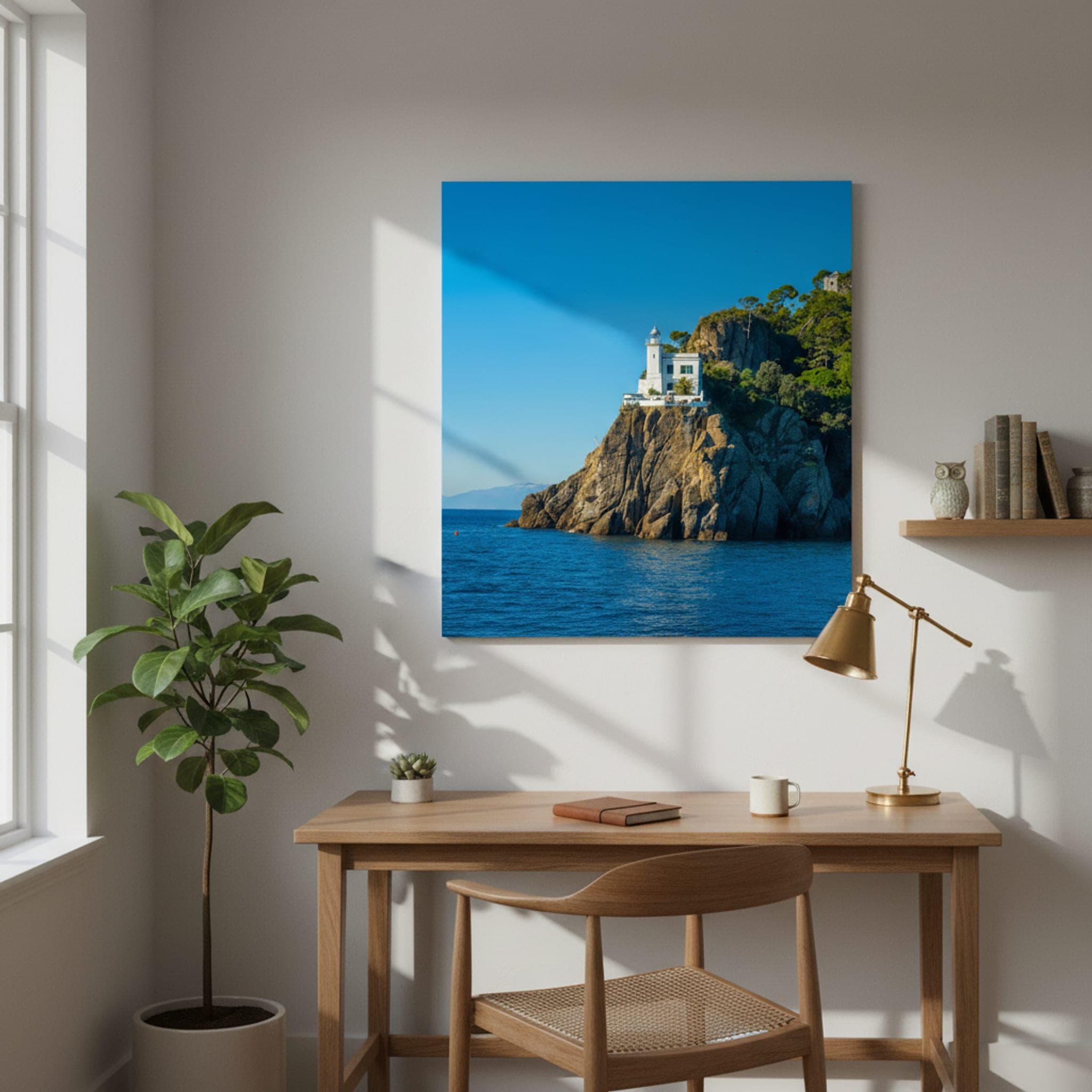 Portofino's Coastal Sentinel shown as a canvas print in a styled interior, view 3 of 3