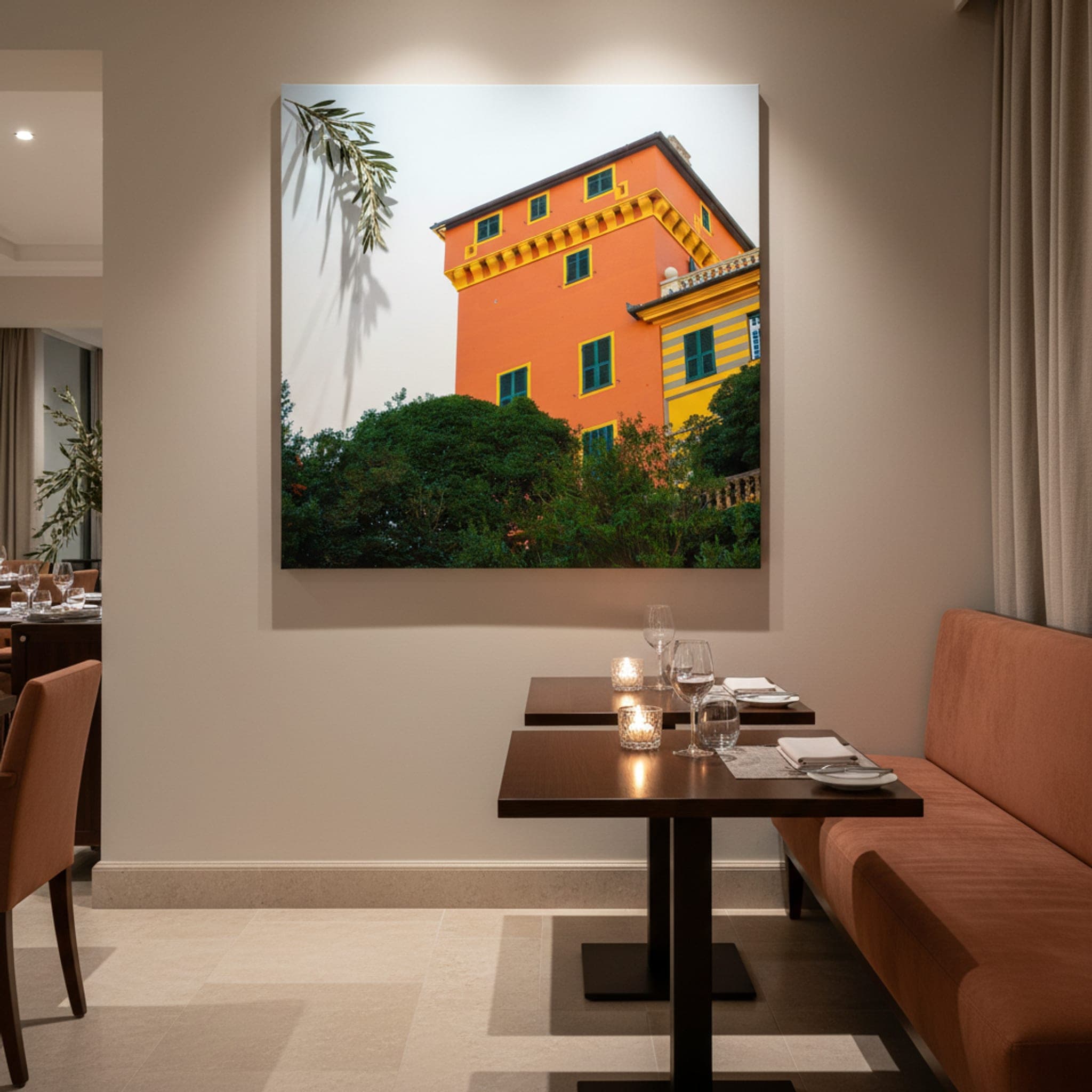Portofino's Tuscan Glow shown as a canvas print in a styled interior, view 3 of 3