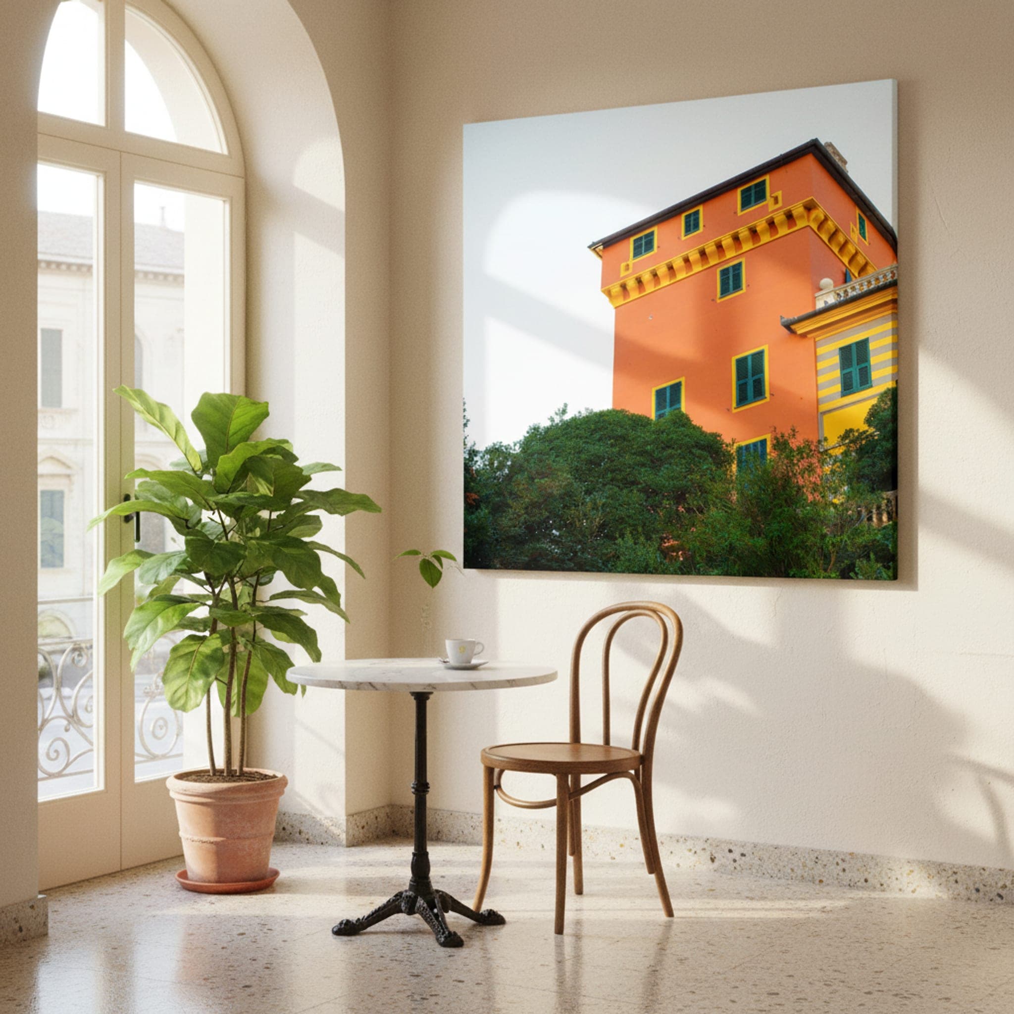Portofino's Tuscan Glow shown as a canvas print in a styled interior, view 1 of 3