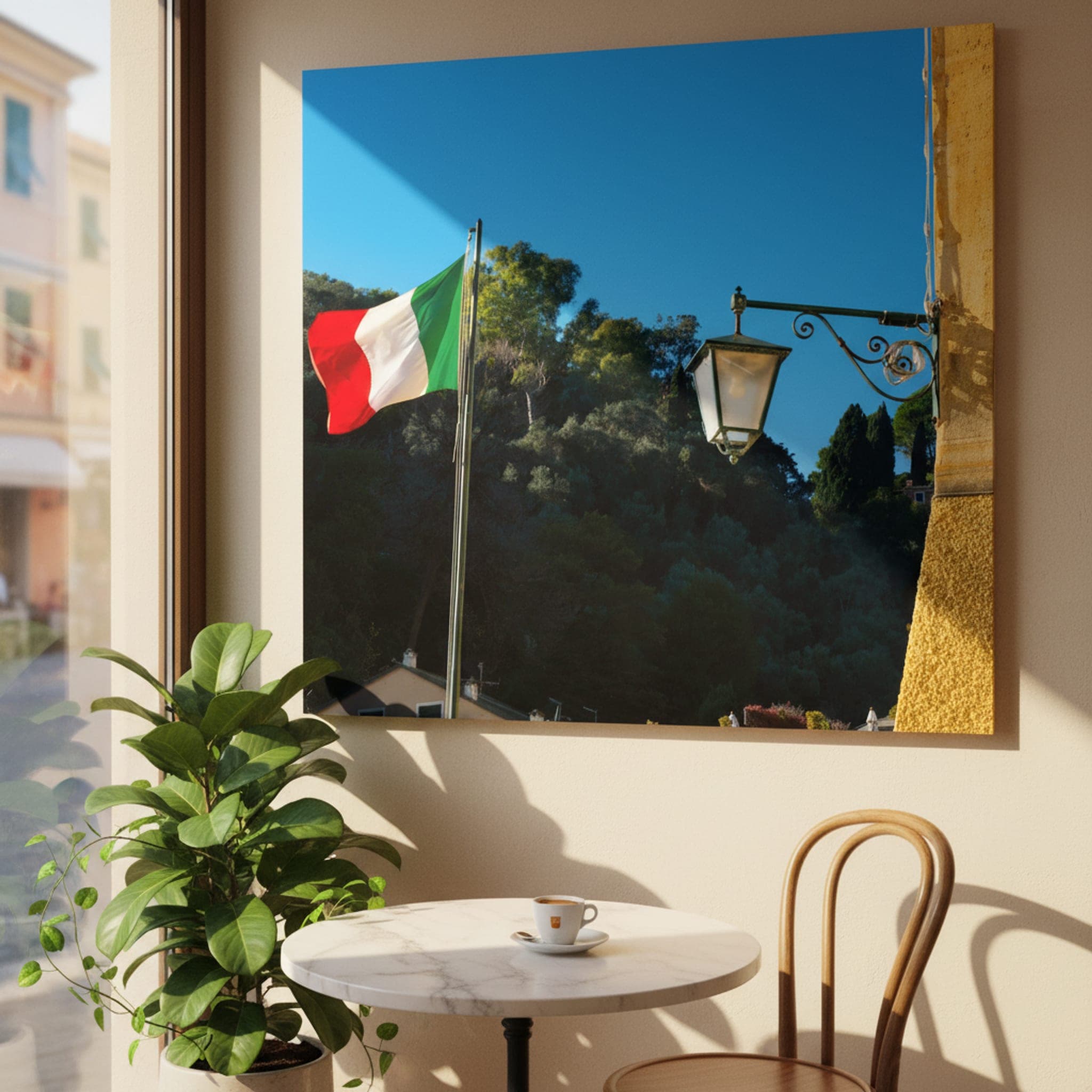 Portofino's Tricolore Salute shown as a canvas print in a styled interior, view 2 of 3