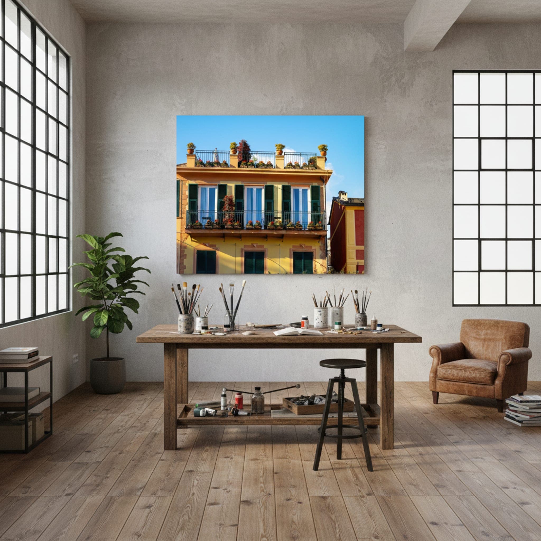 Portofino Balconies Bloom shown as a canvas print in a styled interior, view 3 of 3