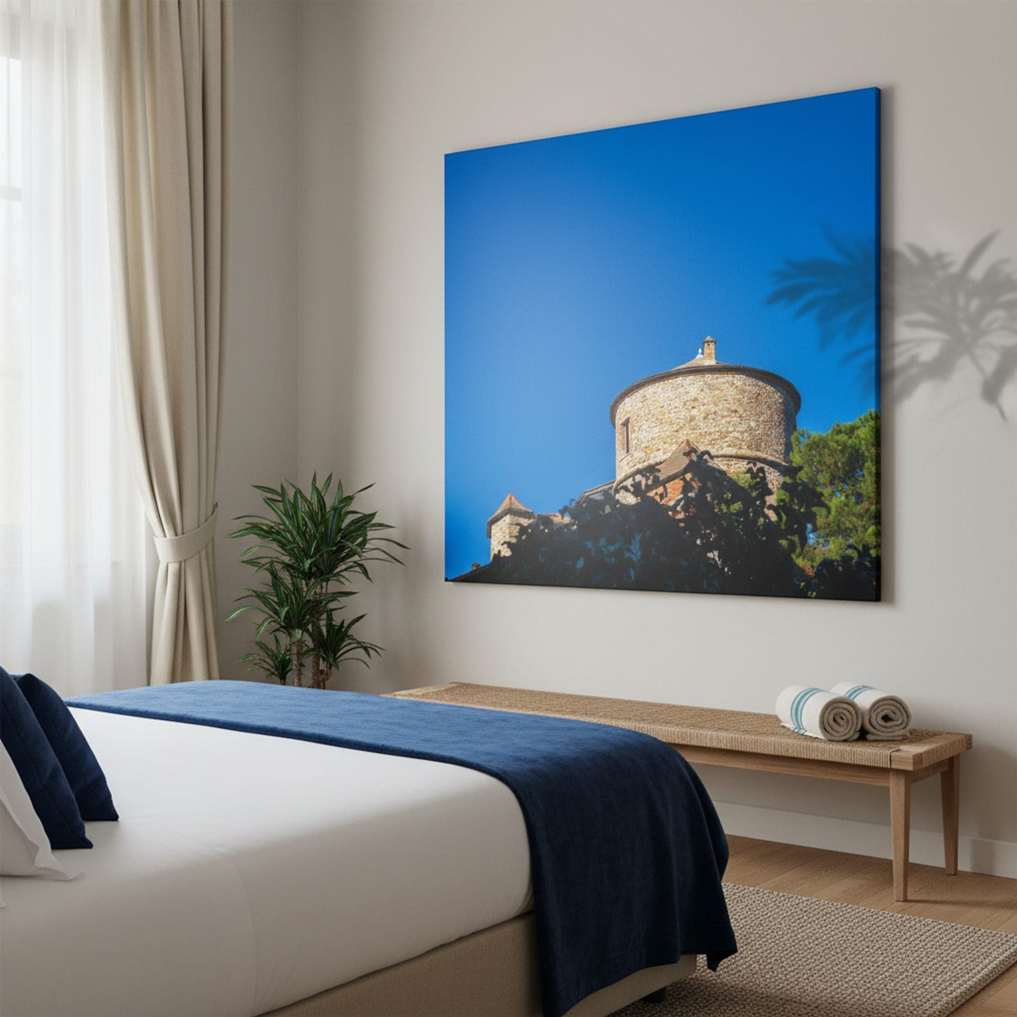 Portofino Stone Sentinel shown as a canvas print in a styled interior, view 1 of 3